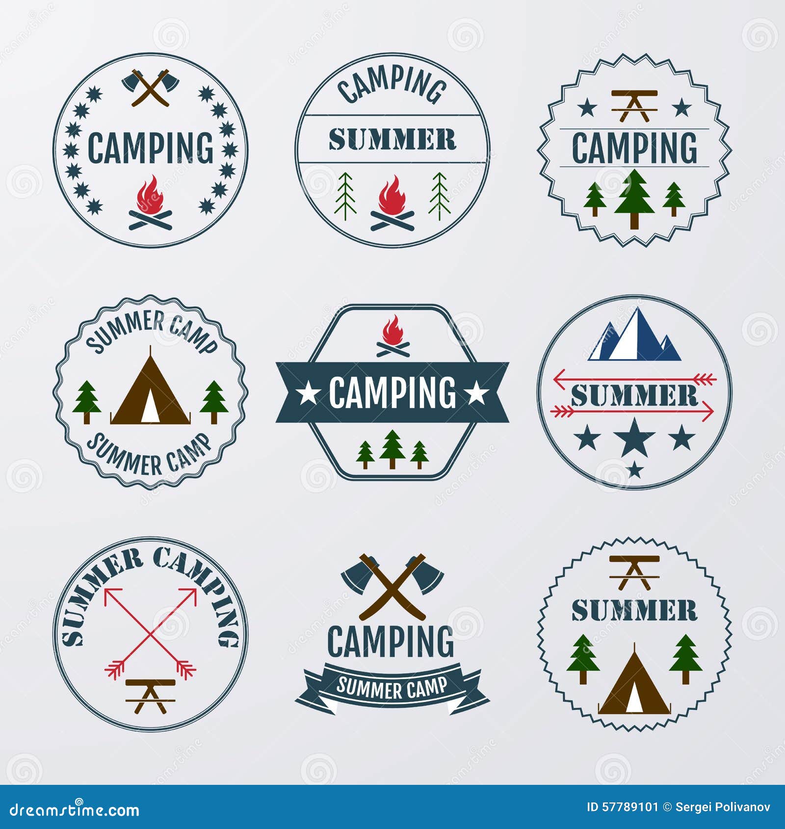 Vector Illustration Set of Logos on the Theme of Camping Stock Vector Illustration of mountain