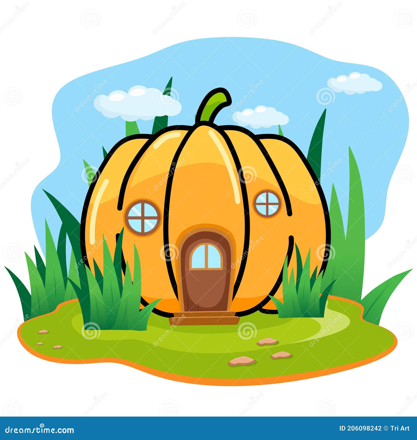 Vector Illustration Set of Mango Fruit House with Grass and Cloud Stock Vector Illustration of