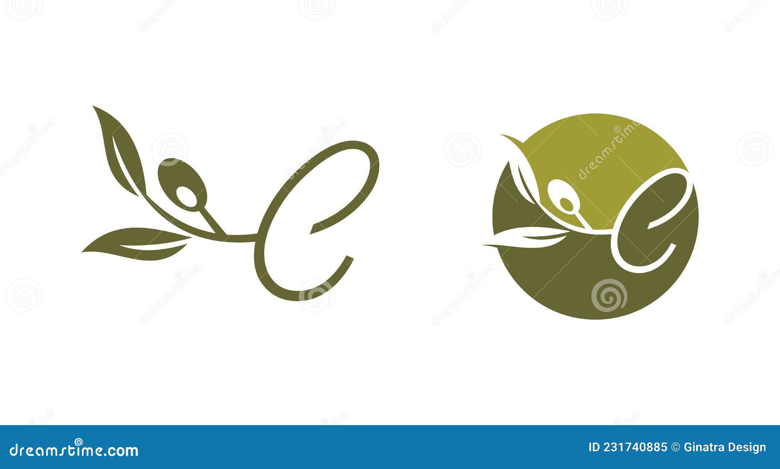 Olive Monogram Logo Letter C Stock Vector - Illustration of handmade ...