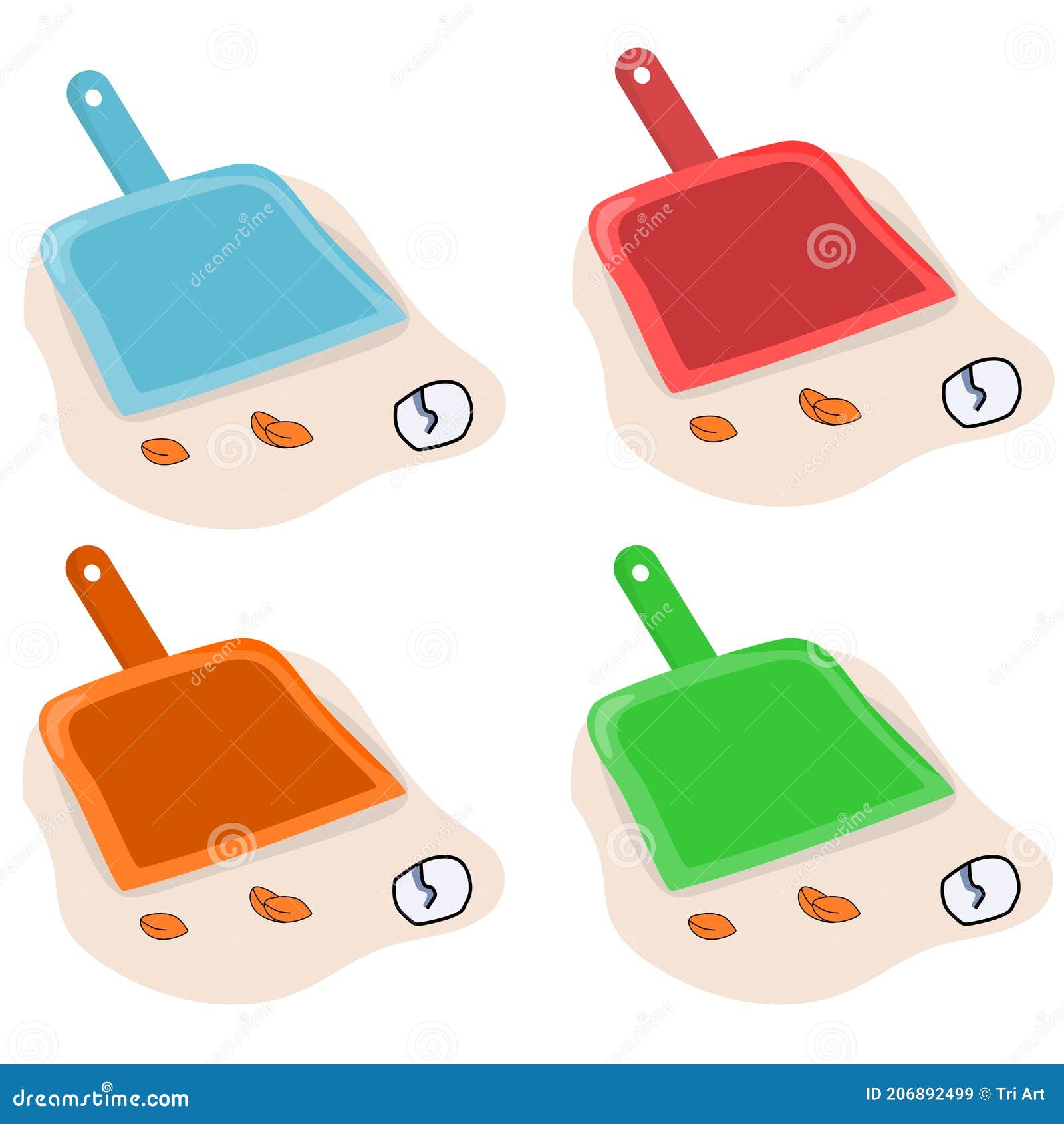 Illustration Of Dustpan And Broom With An Emoji With Funny Characters