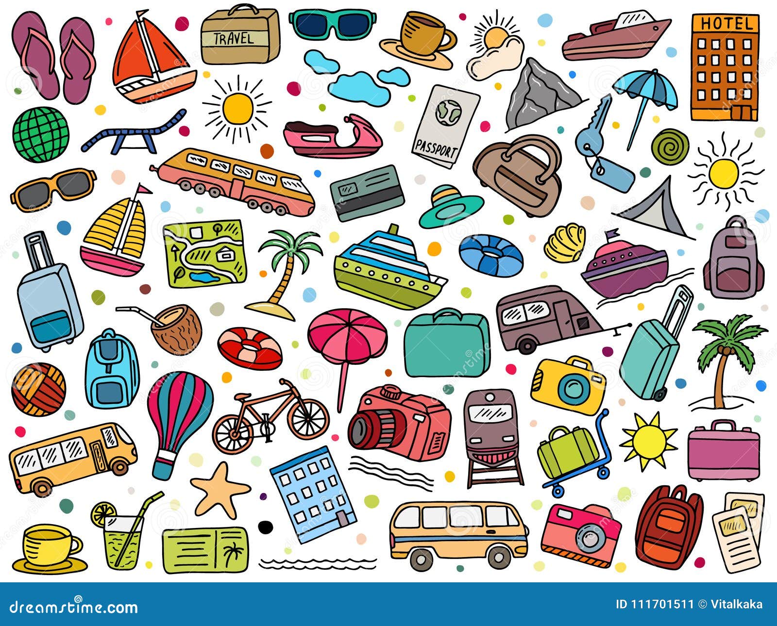 Set of Hand Drawn Travel Doodle Stock Vector - Illustration of drawing ...