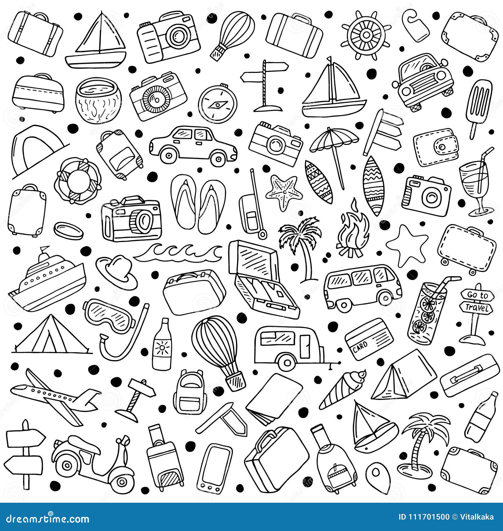 Set of Hand Drawn Travel Doodle Stock Vector - Illustration of element ...