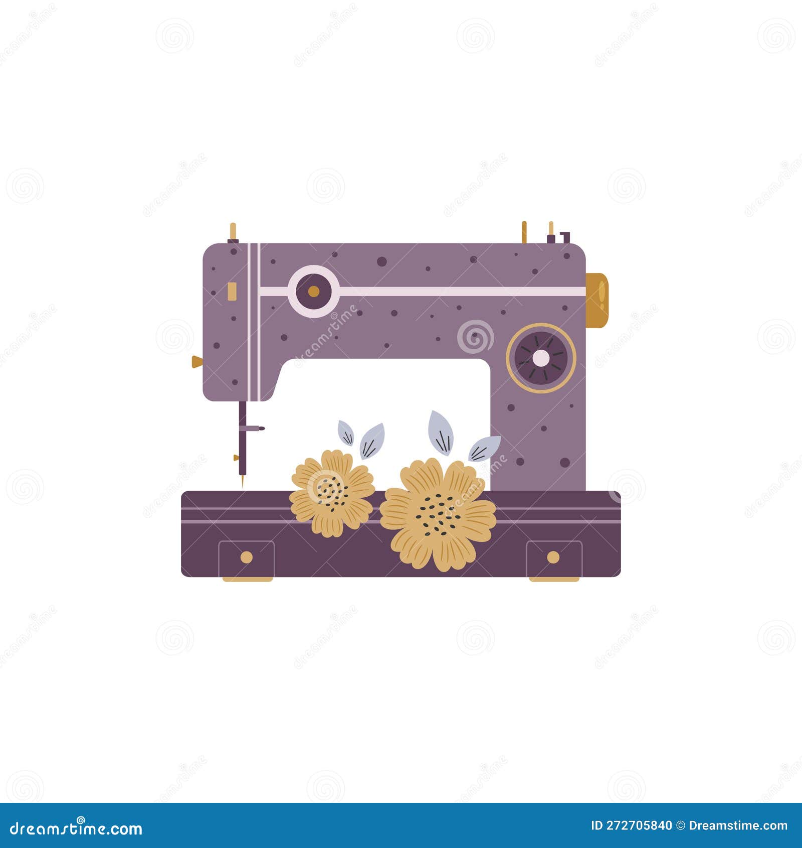 Vector Illustration of Sewing Machine and Flowers in a Modern Flat