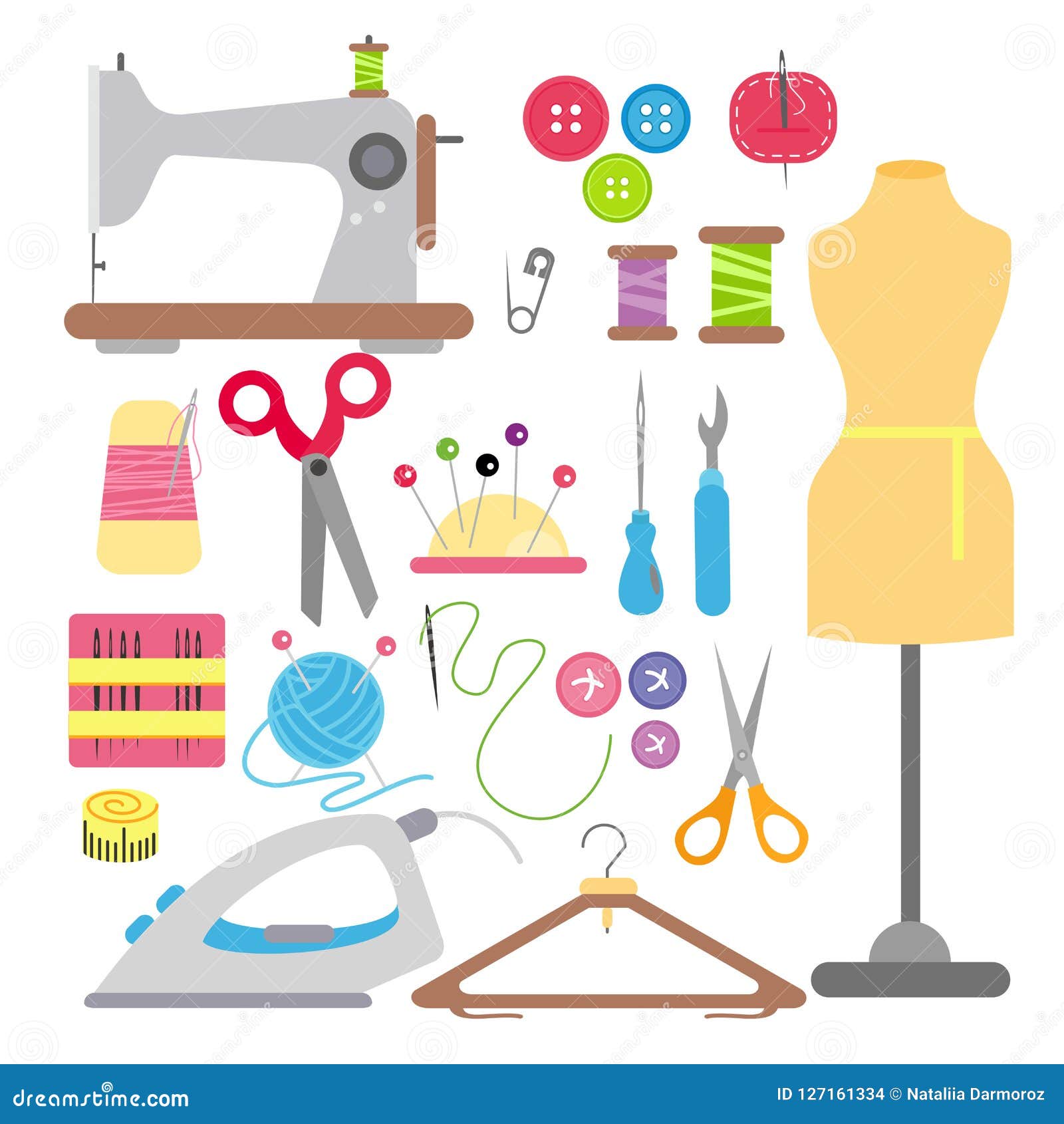 Vector Illustration of Sewing and Needlework Flat Icons Set Isolated on ...