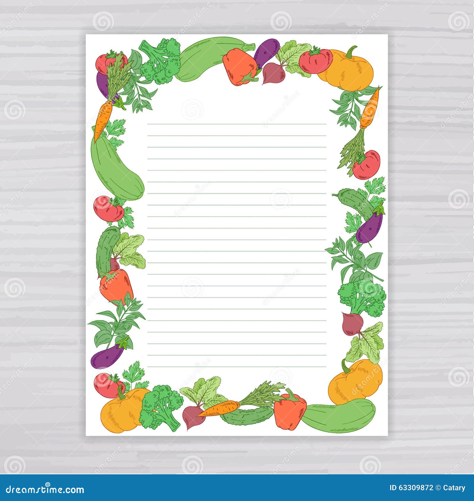Vector Illustration of Sheet with Vegetable Frame on Wooden Backdrop Stock  Vector - Illustration of nature, decoration: 63309872, image size:1600x1690