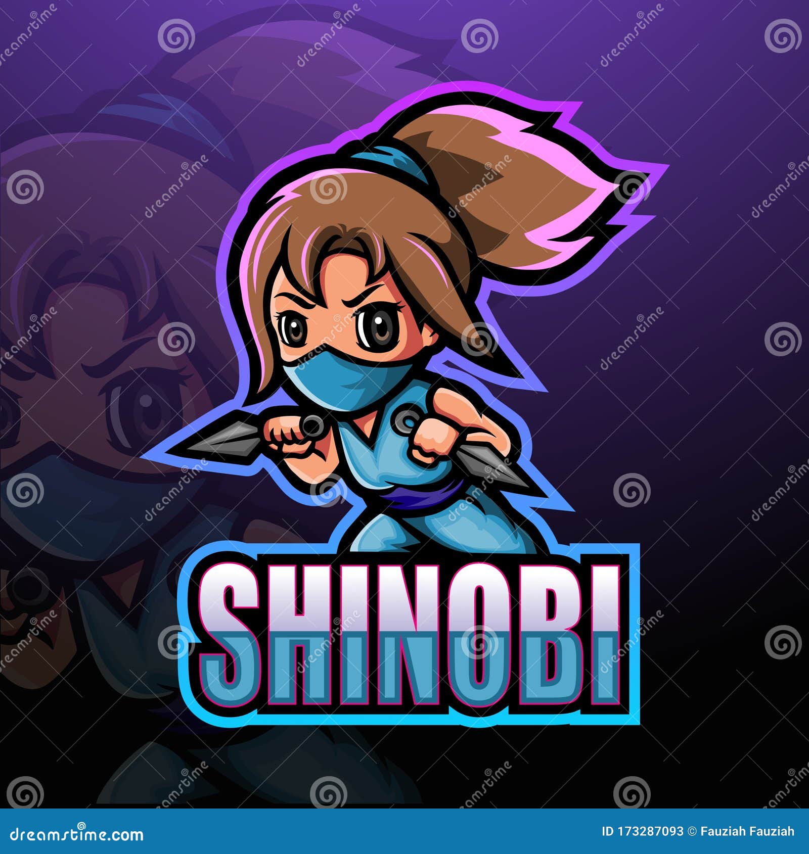 Shinobi Girl Esport Mascot Logo Design Stock Vector Illustration