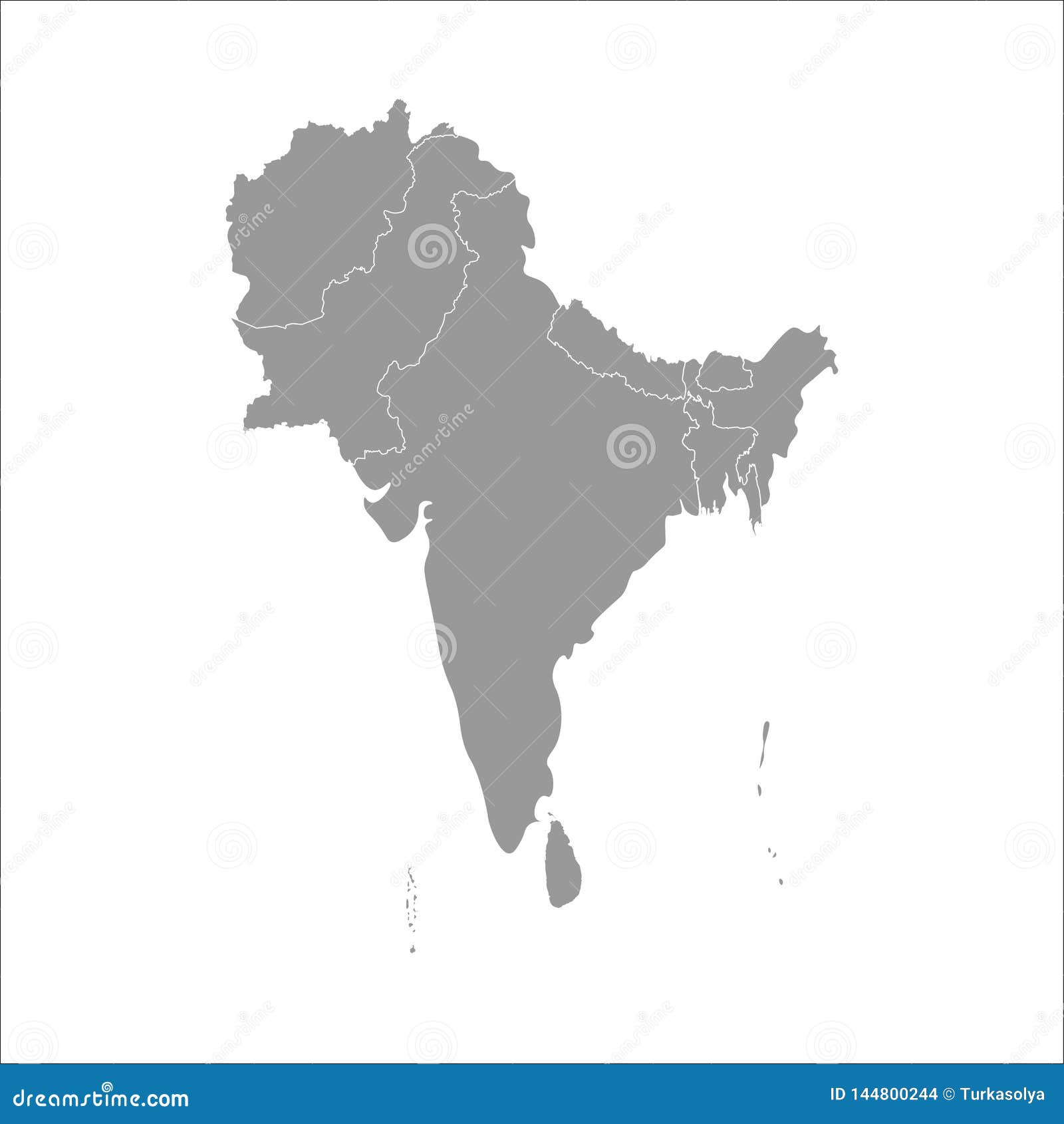 Vector Illustration With Simplified Map Of Asian Countries. South Region  Stock Vector - Illustration Of Name, Asian: 144800244