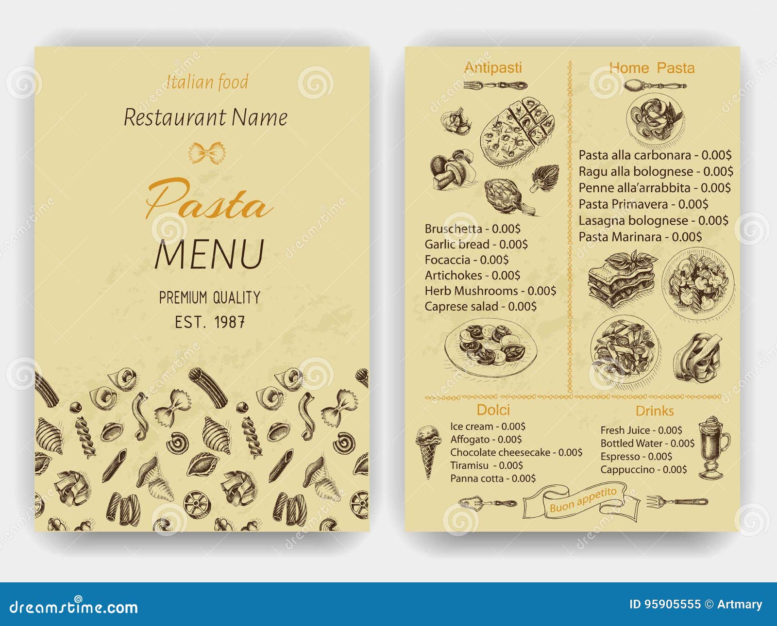   sketch - pasta. card menu italian restaurant. banner italan food.
