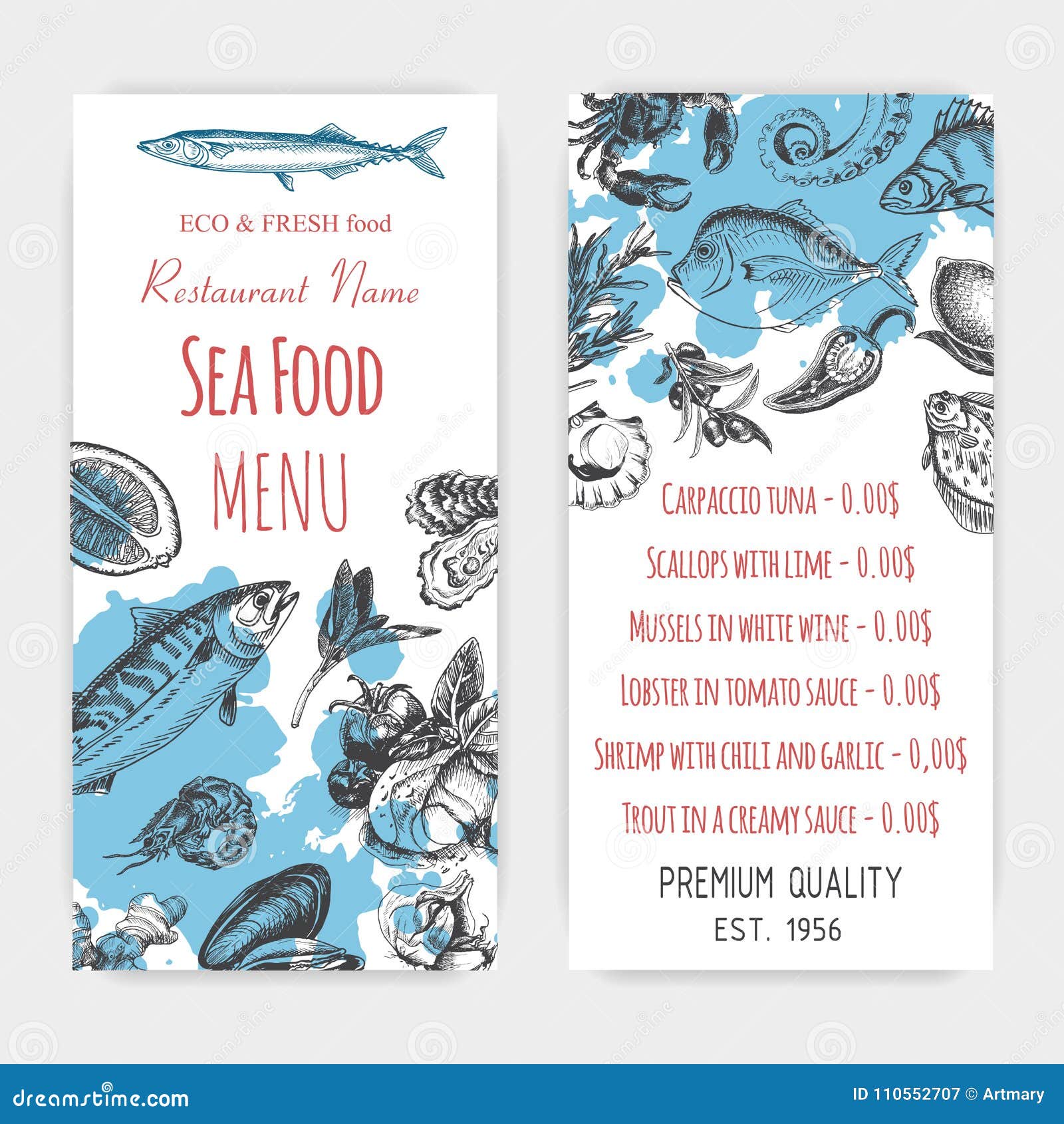 Vector Illustration Sketch - Logo Seafood. Restaurant Menu. Stock ...