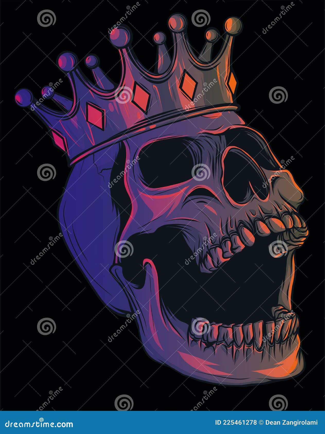 Vector Skull with Crown on Black Background Stock Illustration Illustration of skull, anatomy