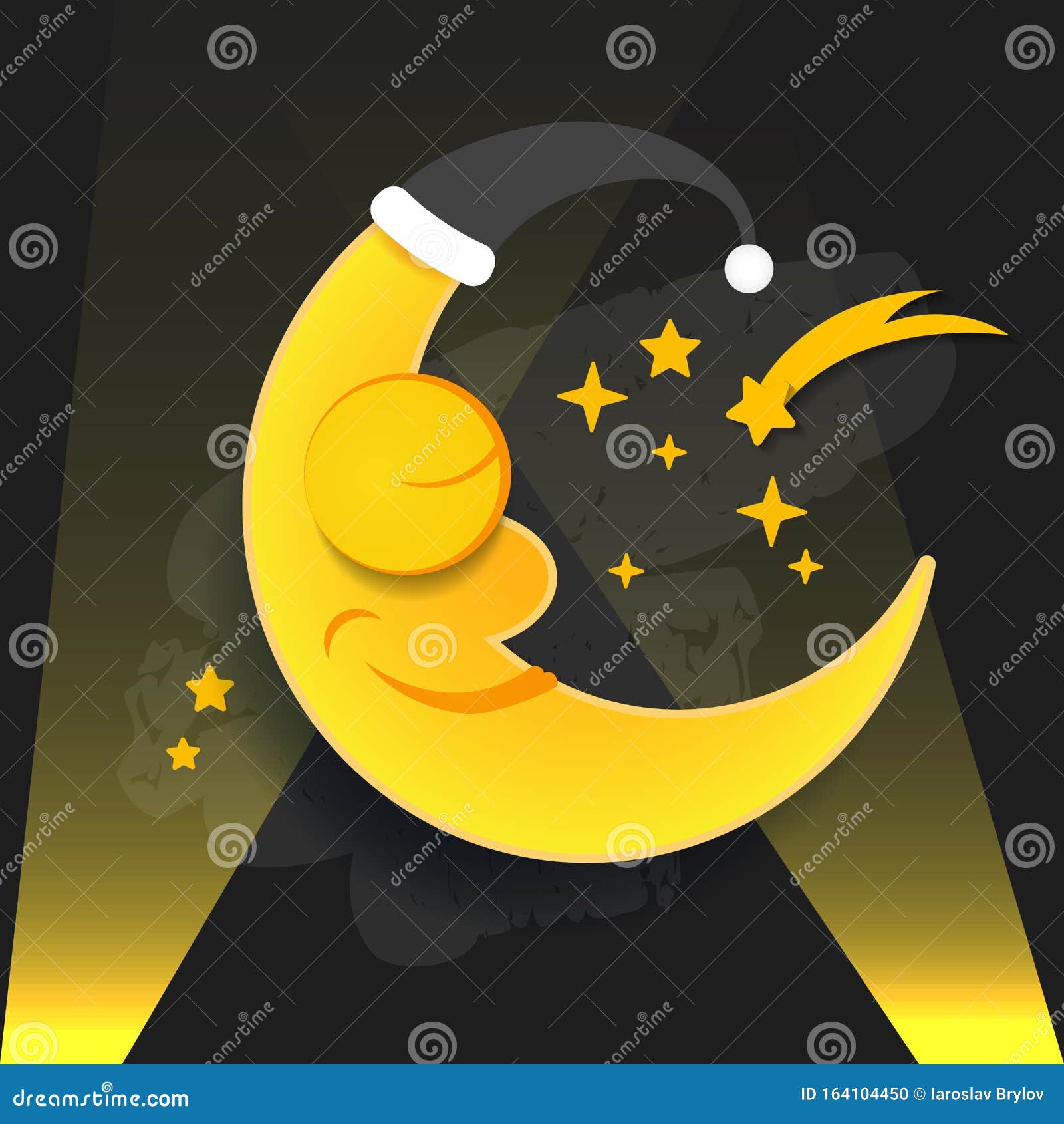 Vector Illustration of Sleeping Smiling Moon in the Nightcap Stock ...