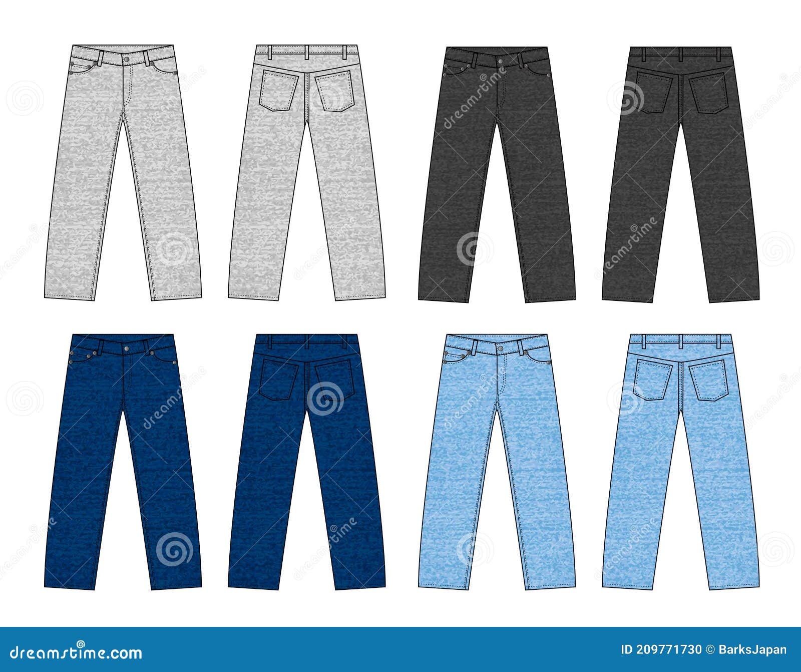 Vector Illustration of Slim Denim Pants / Color Variations Set Stock
