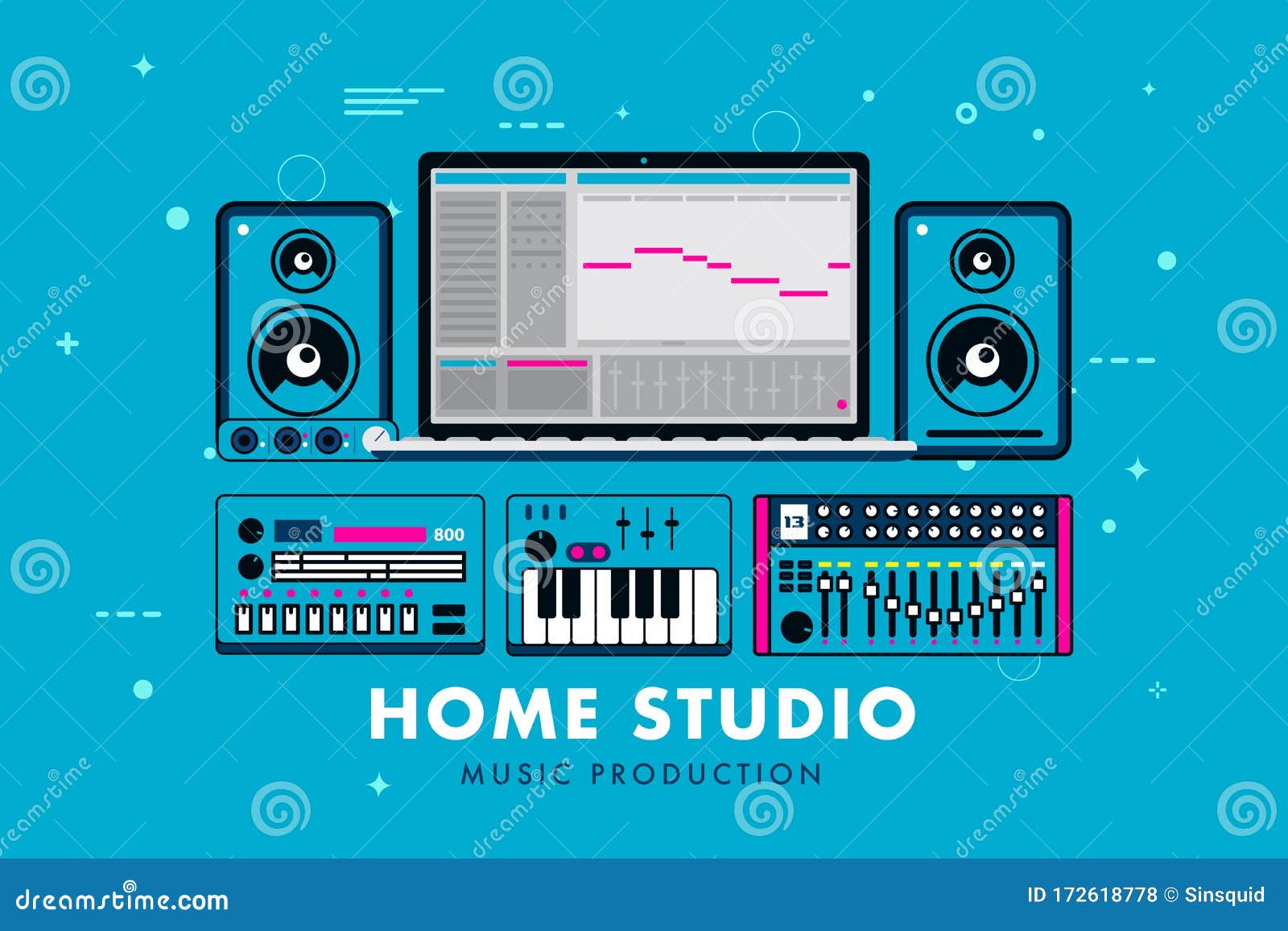 Home Studio Music Production Elements Stock Vector - Illustration of  computer, amateur: 172618778