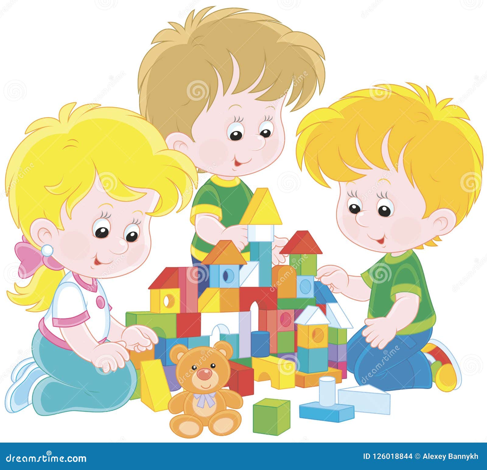 Children Playing with Bricks Stock Vector - Illustration of kids, block ...
