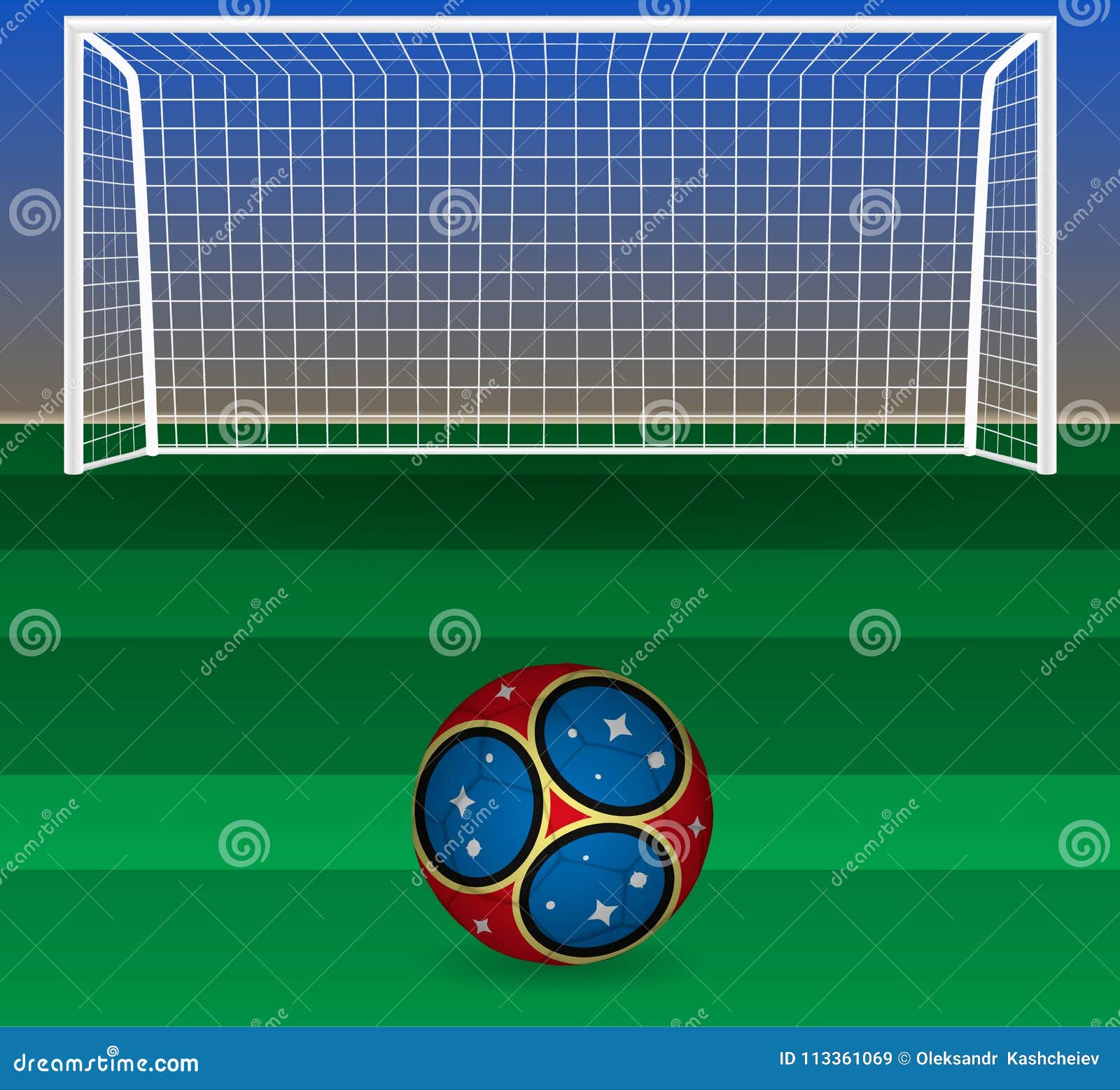 Vector Illustration of Soccer Ball with Field Goal Posts in the