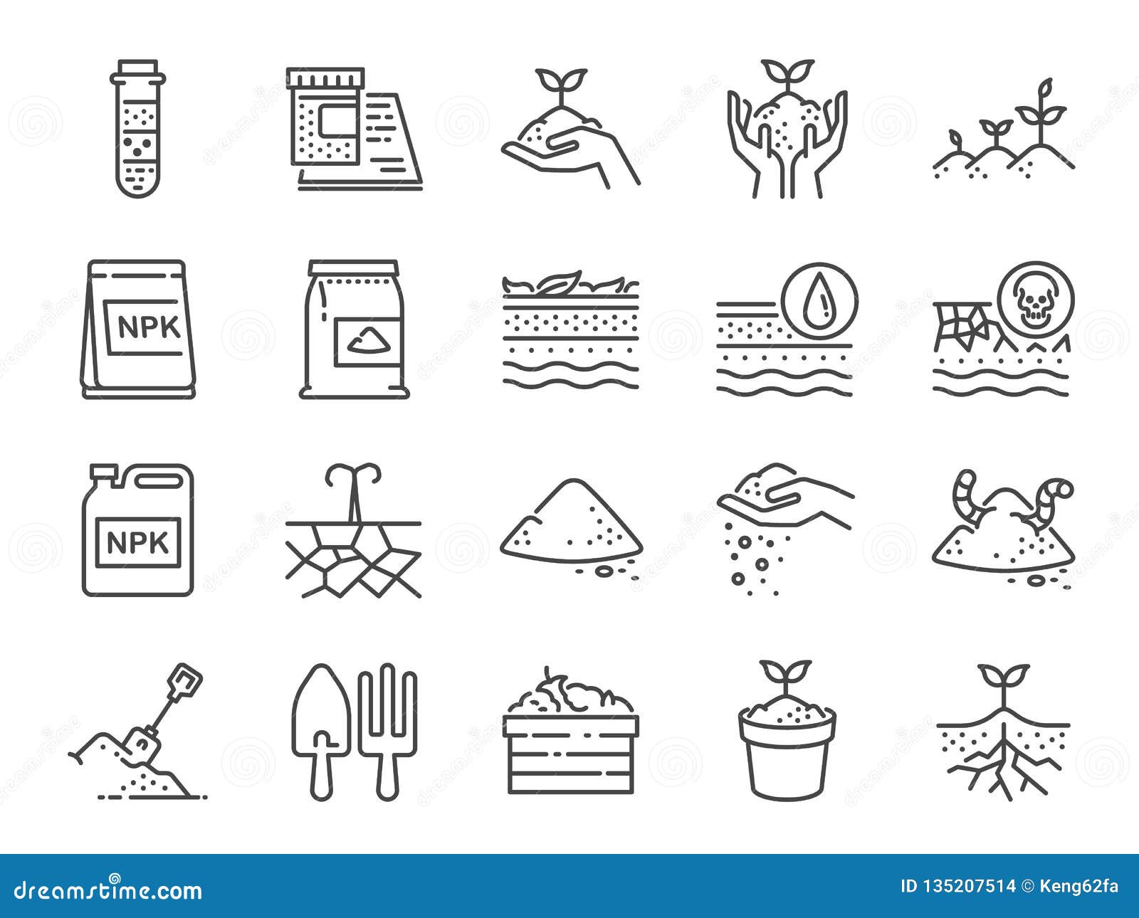 soil line icon set. included the icons as earth, compost, land, dirt, ground and more.