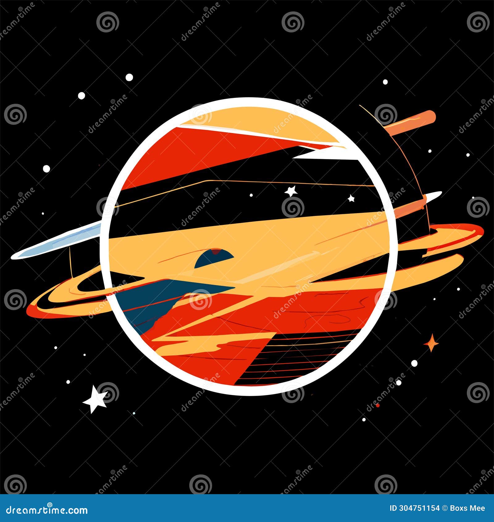 Vector Illustration of Spaceship in Space with Planets and Stars ...