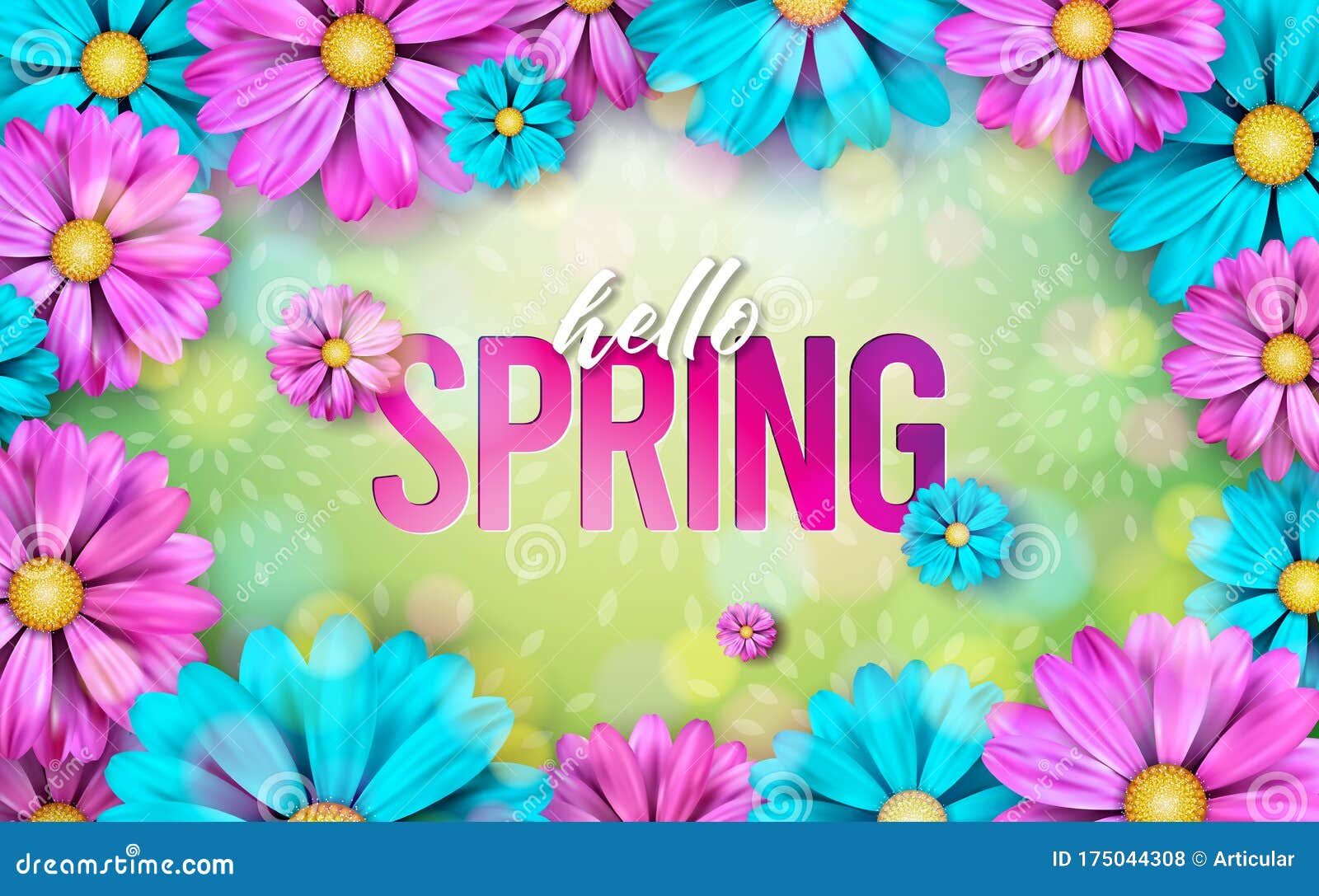 Vector Illustration on a Spring Nature Theme with Beautiful Colorful Flower  on Green Background. Floral Design Template Stock Vector - Illustration of  grass, flower: 175044308