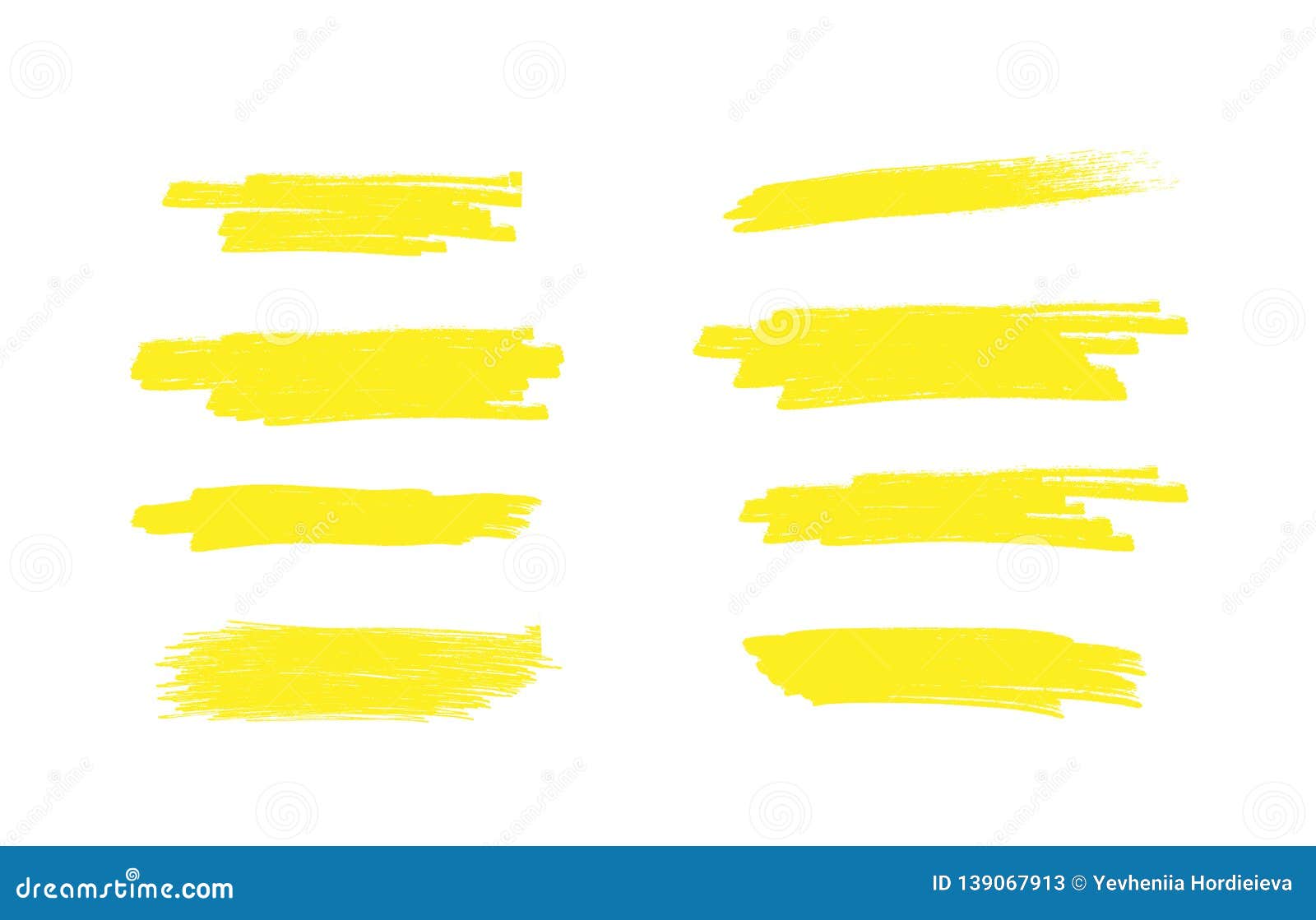   of stain strokes, hand drawn yellow highlight japan marker lines. brushes stripes  on white background