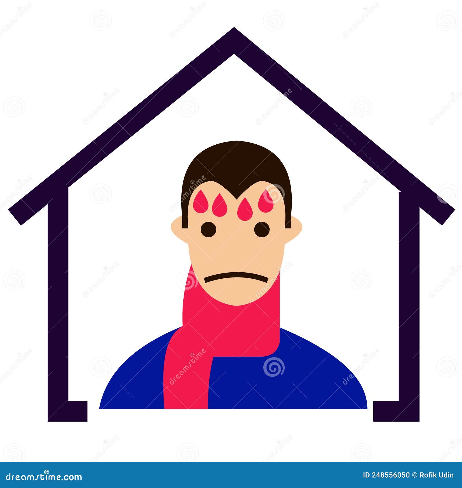 Sweating Boy Feeling Hot, High Temperature, Hot Weather. Cartoon