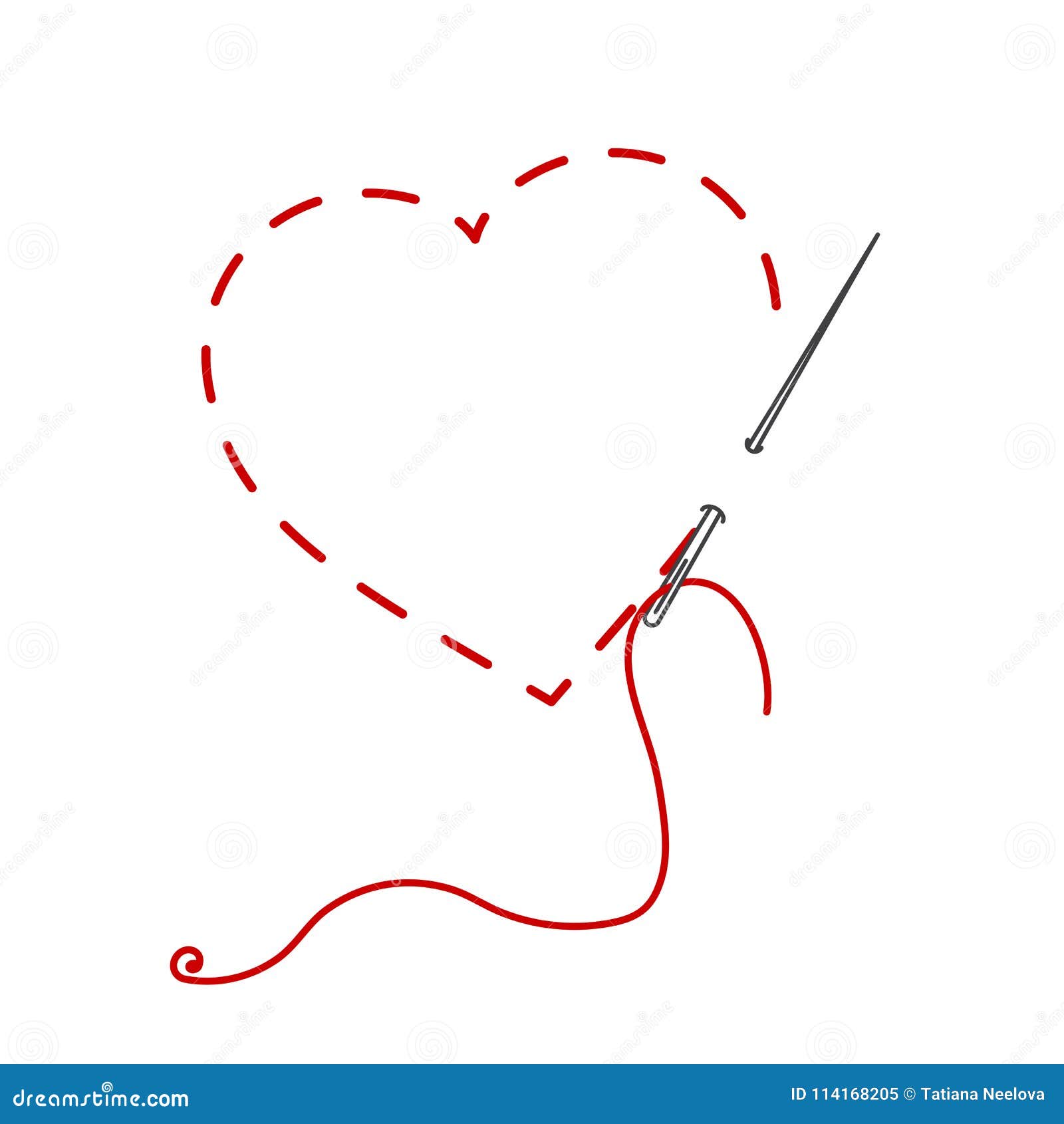 A Vector Illustration of Stitched Heart, Needle with Thread. Embroidery ...