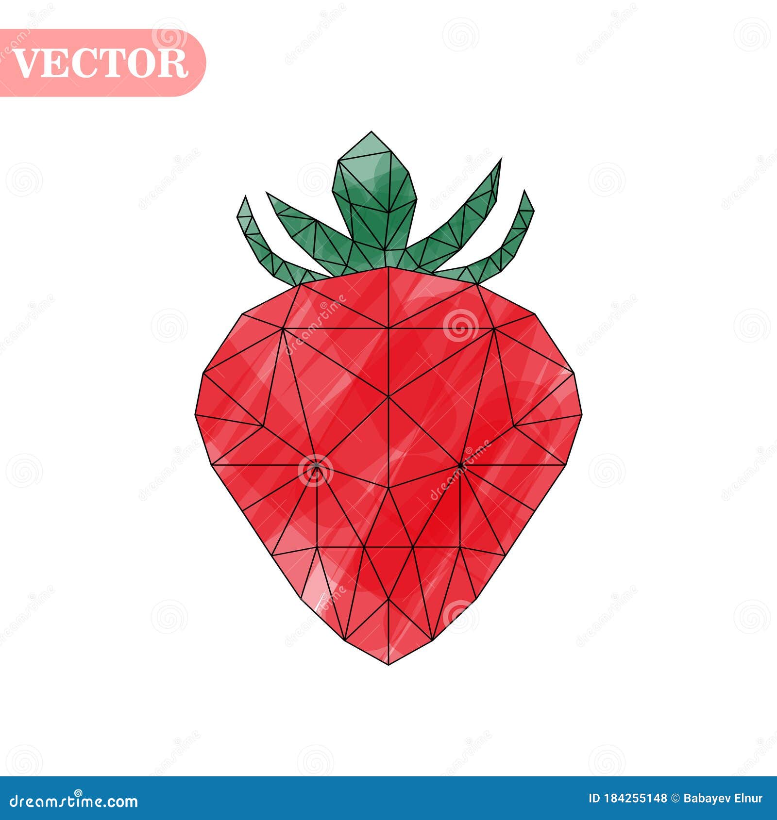 Vector Illustration of Strawberry in Low Poly Style on White Background