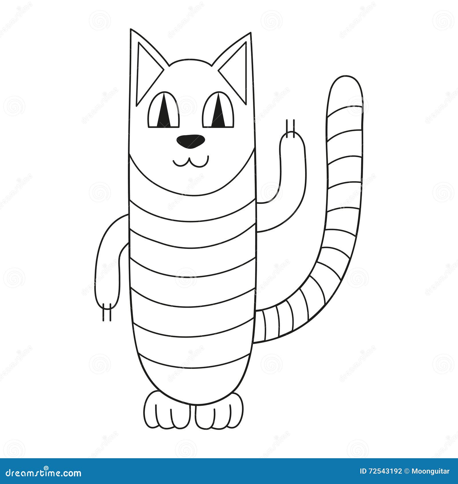 Vector Illustration Of Striped Cat Smiling, Coloring Book Page Stock