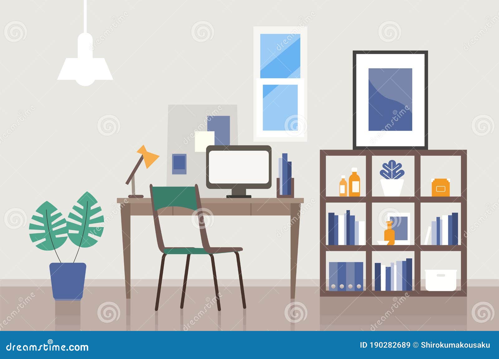 Vector Illustration of the Study Room Furniture. Freelance or Studying  Concept Stock Vector - Illustration of background, cartoon: 190282689