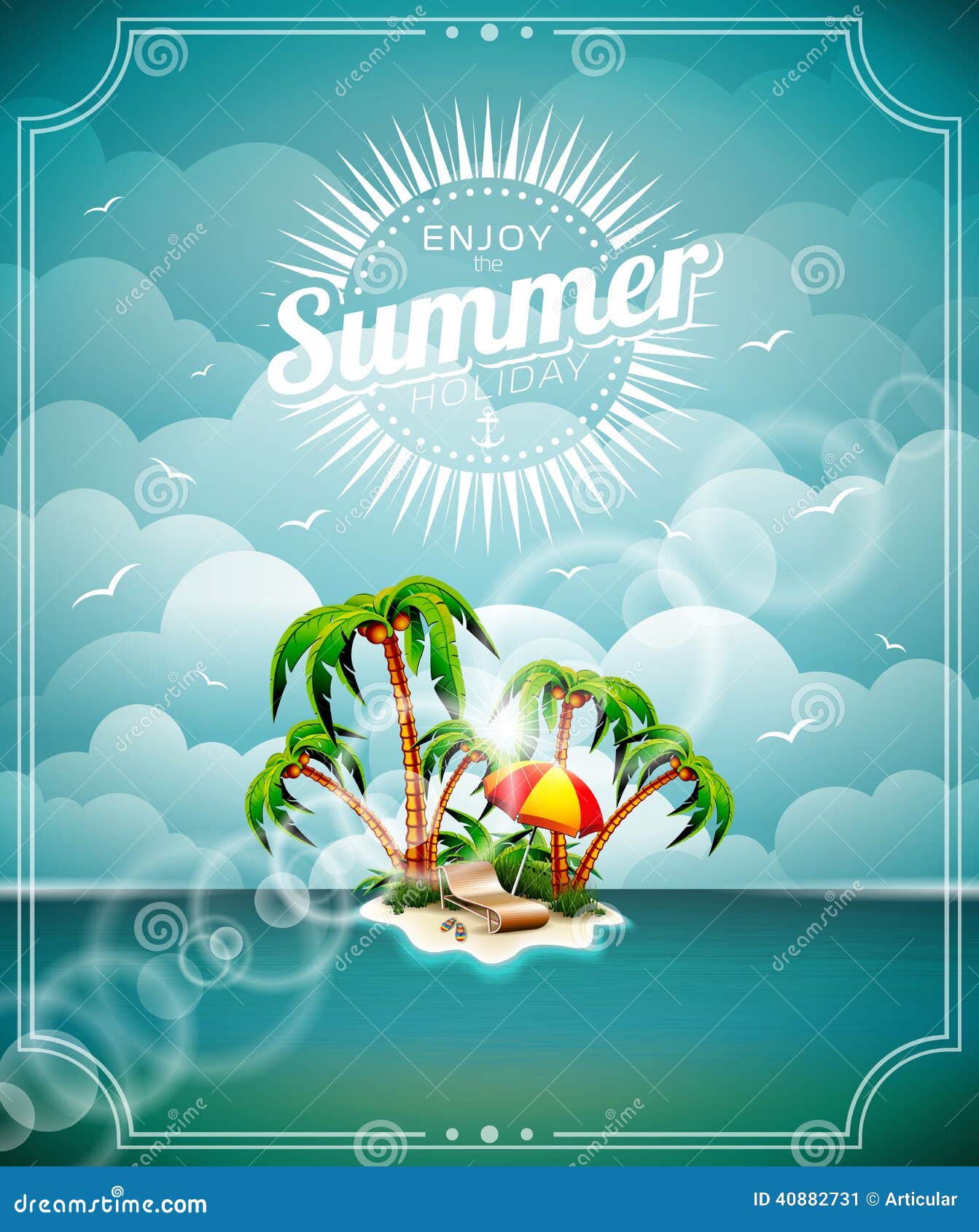   on a summer holiday theme with paradise island on sea background.