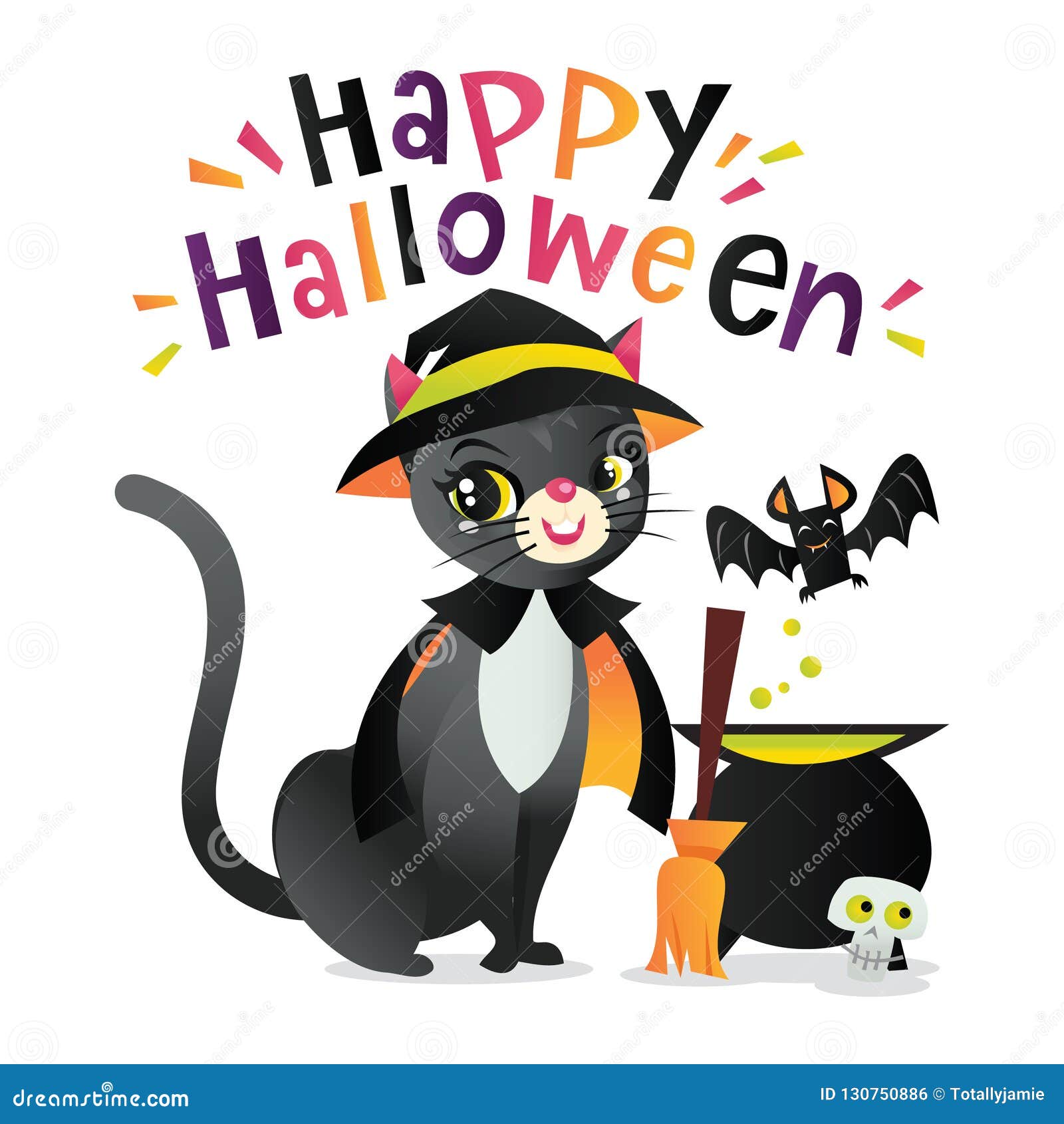 Super Cute Halloween Cat Witch Stock Vector - Illustration of skull ...