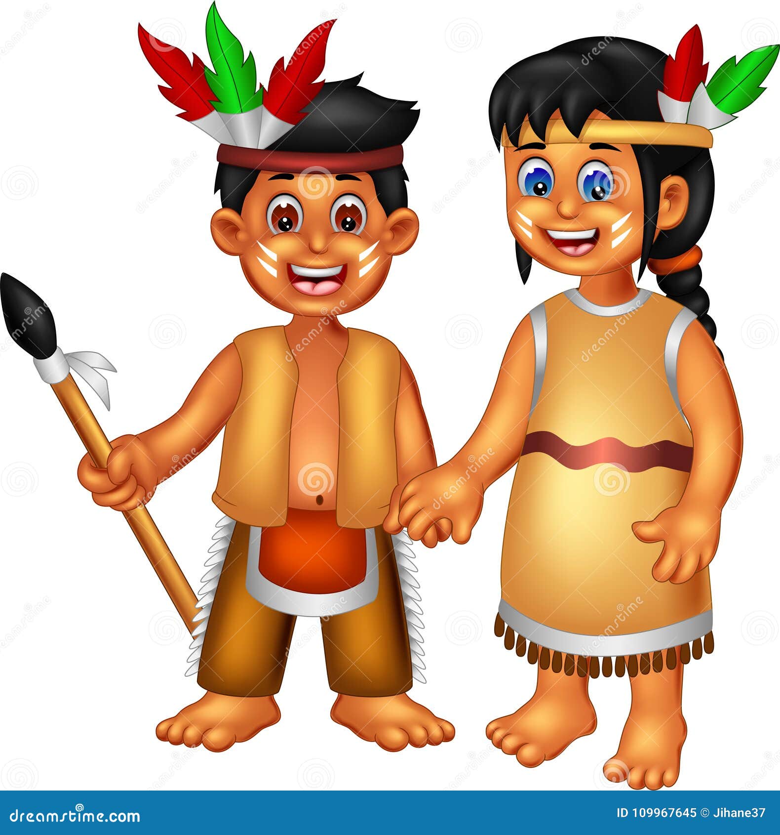 sweet indian girl adn man cartoon standing with smiling