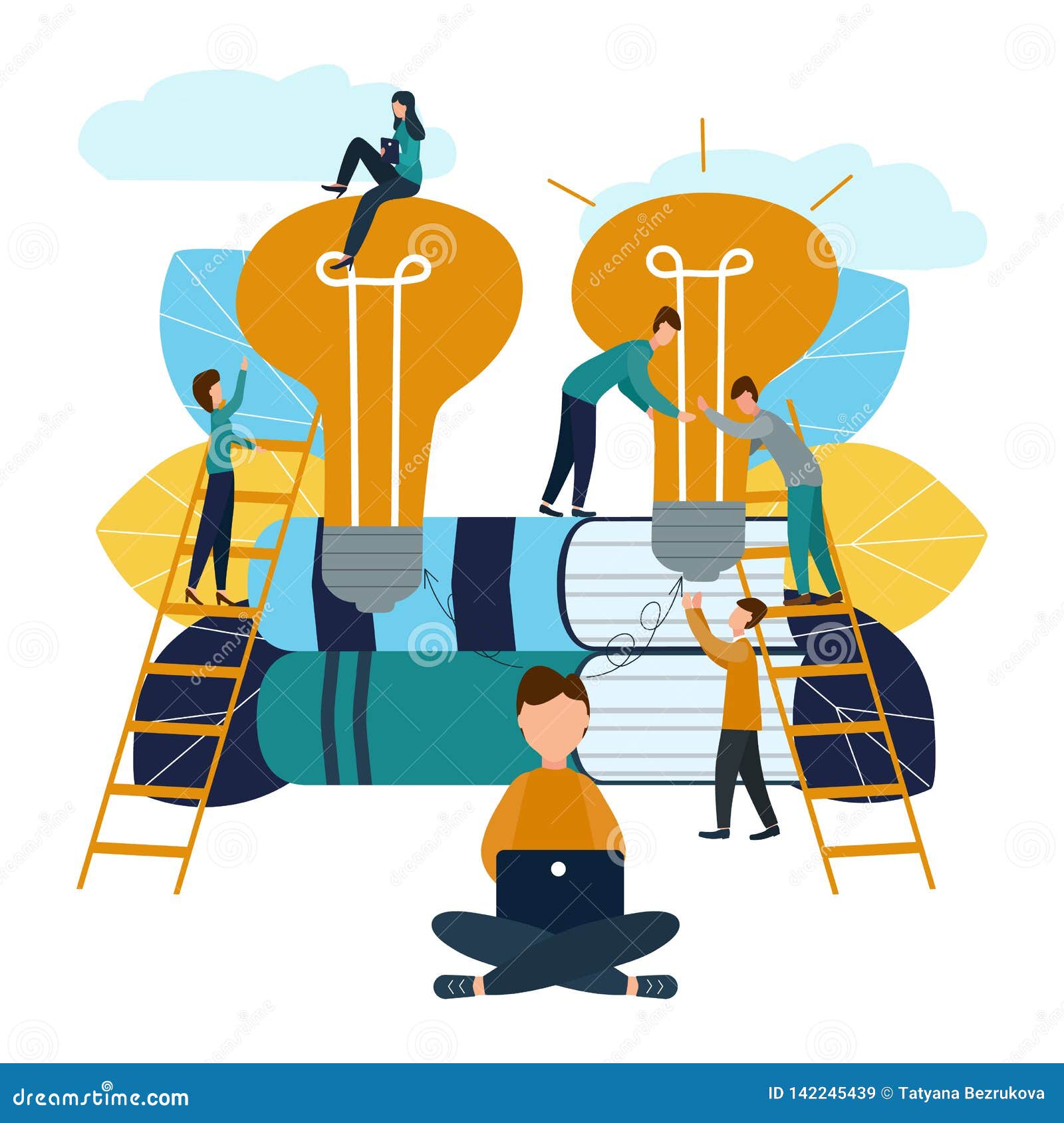Vector Illustration, Teamwork, Employees Caught the Idea, Searching for ...