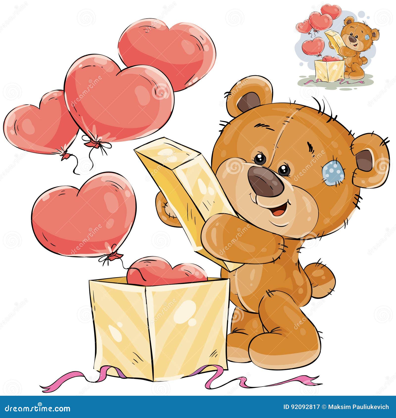 Vector Illustration of a Teddy Bear Opens a Box with Balloons in Pertaining To Teddy Bear Pop Up Card Template Free