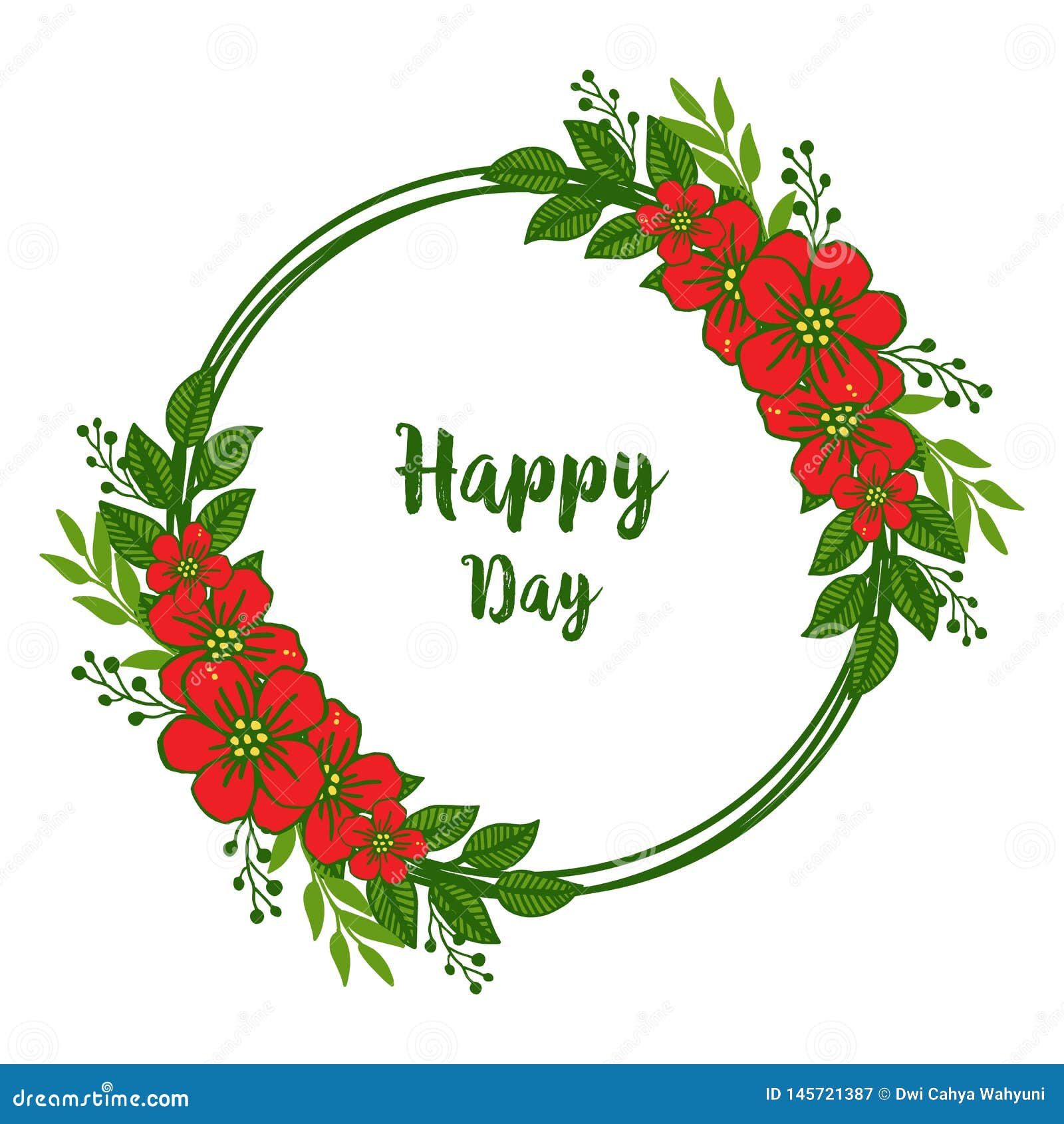 Vector Illustration Template Happy Day For Style Red Flower Frame Stock