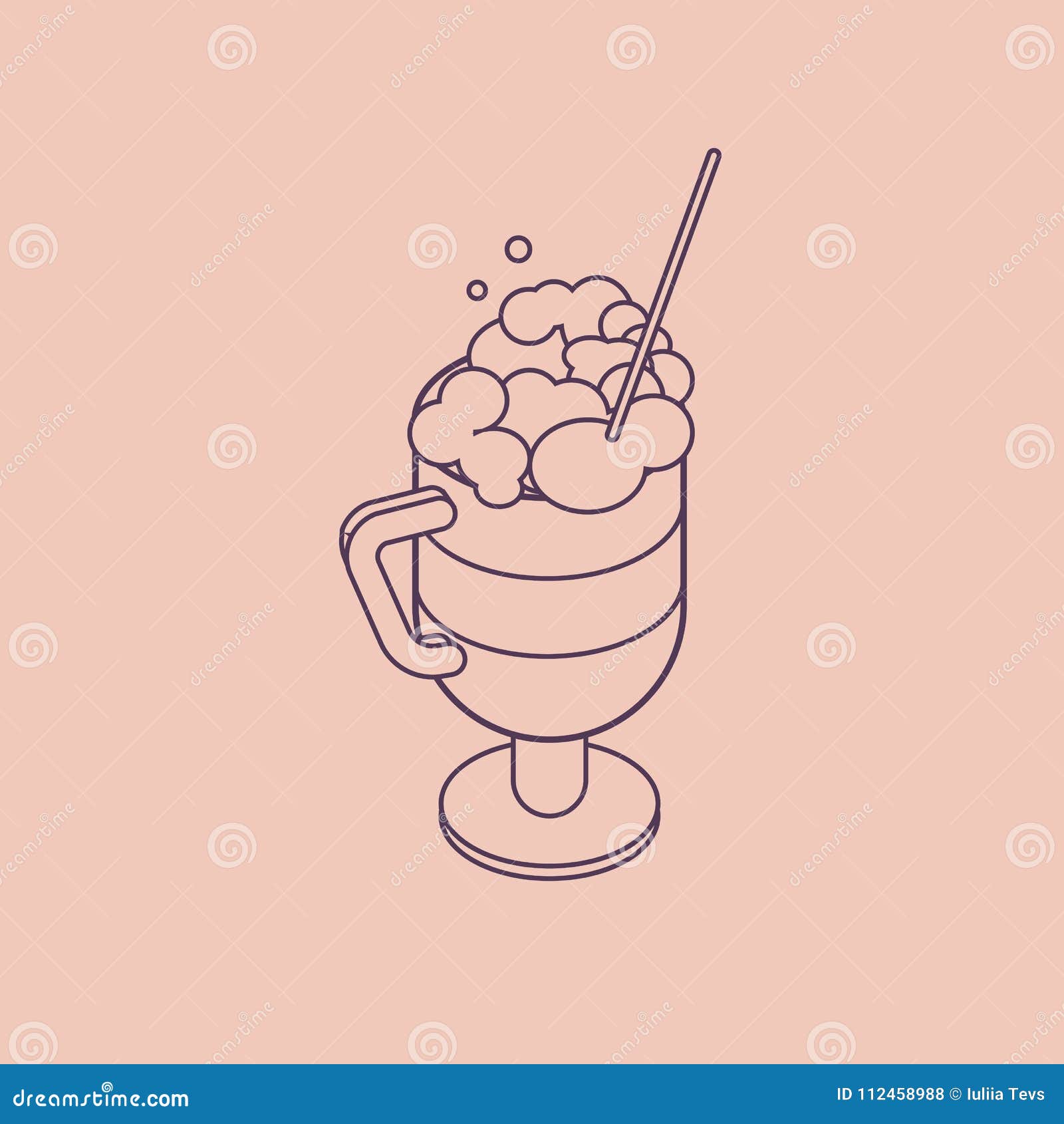   thin line sketch with 3d coffee cup with cappuccino and tubule. coffee container in isometric flat