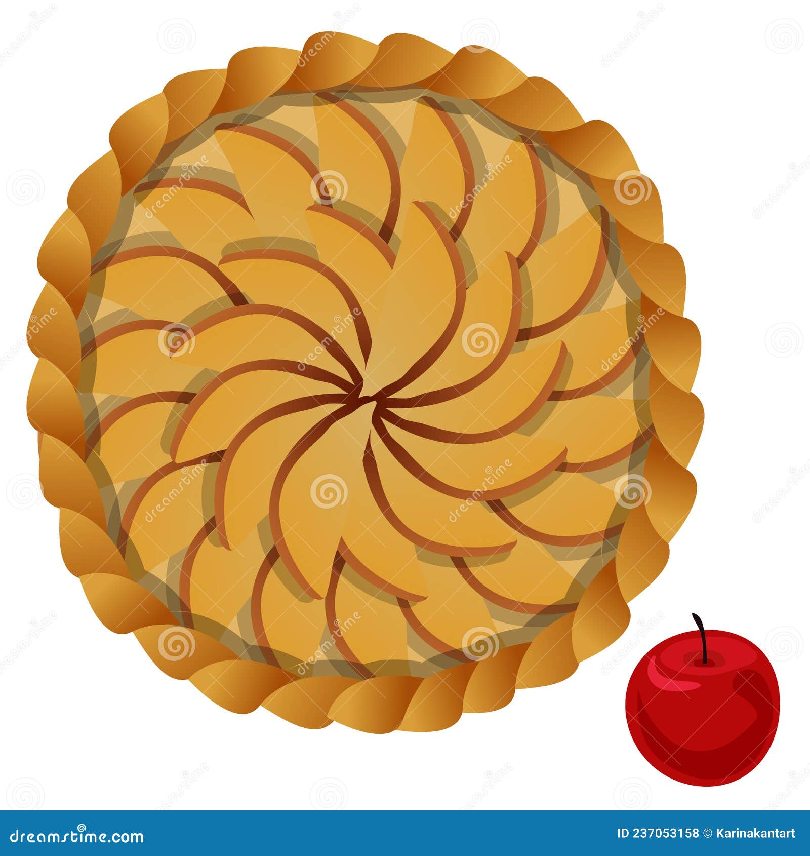 Vector Illustration of Top View of Pie with Slices of Apples Laid Out