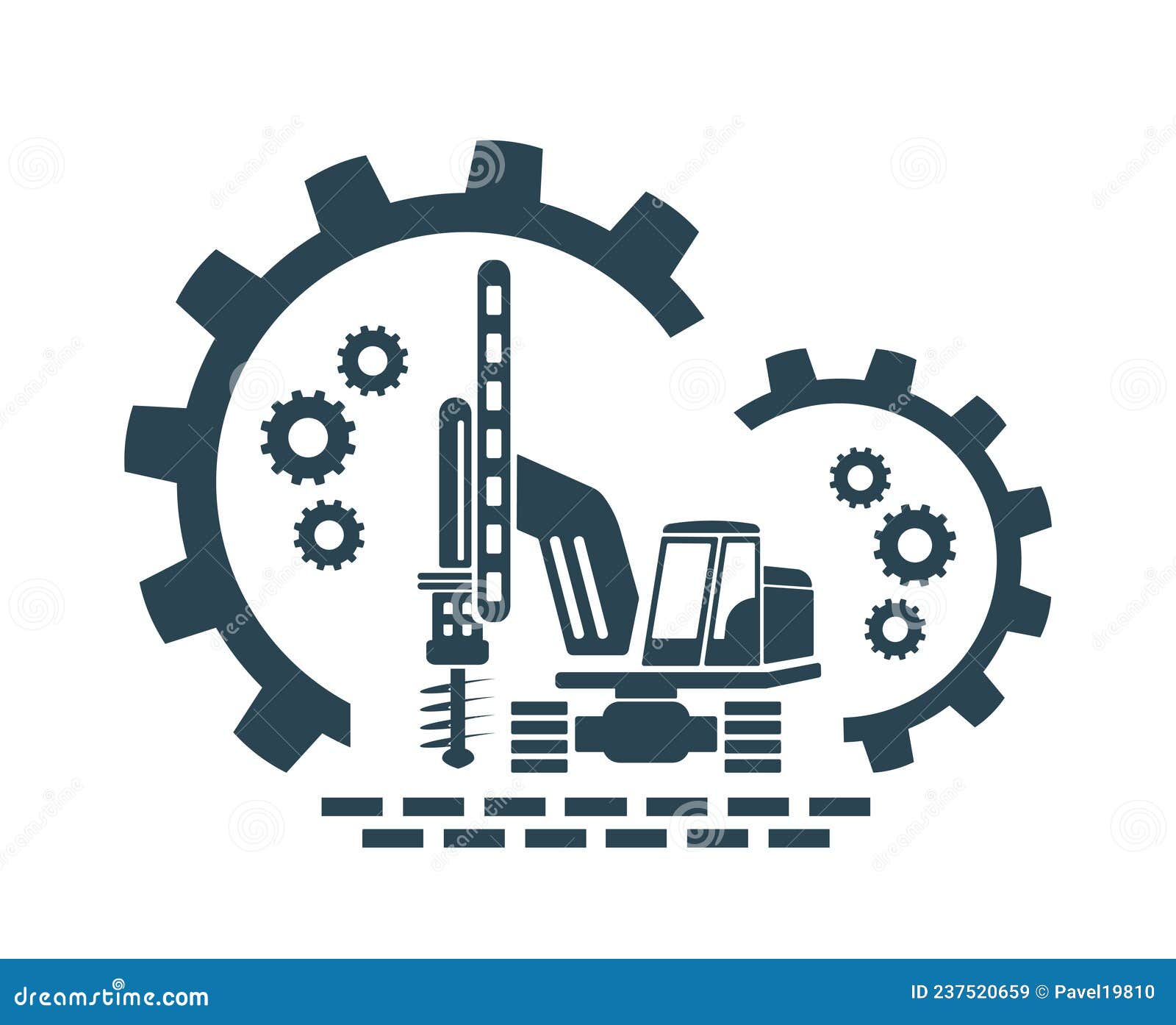 Vector Illustration, Tractor and Drilling Rig Logo. Construction