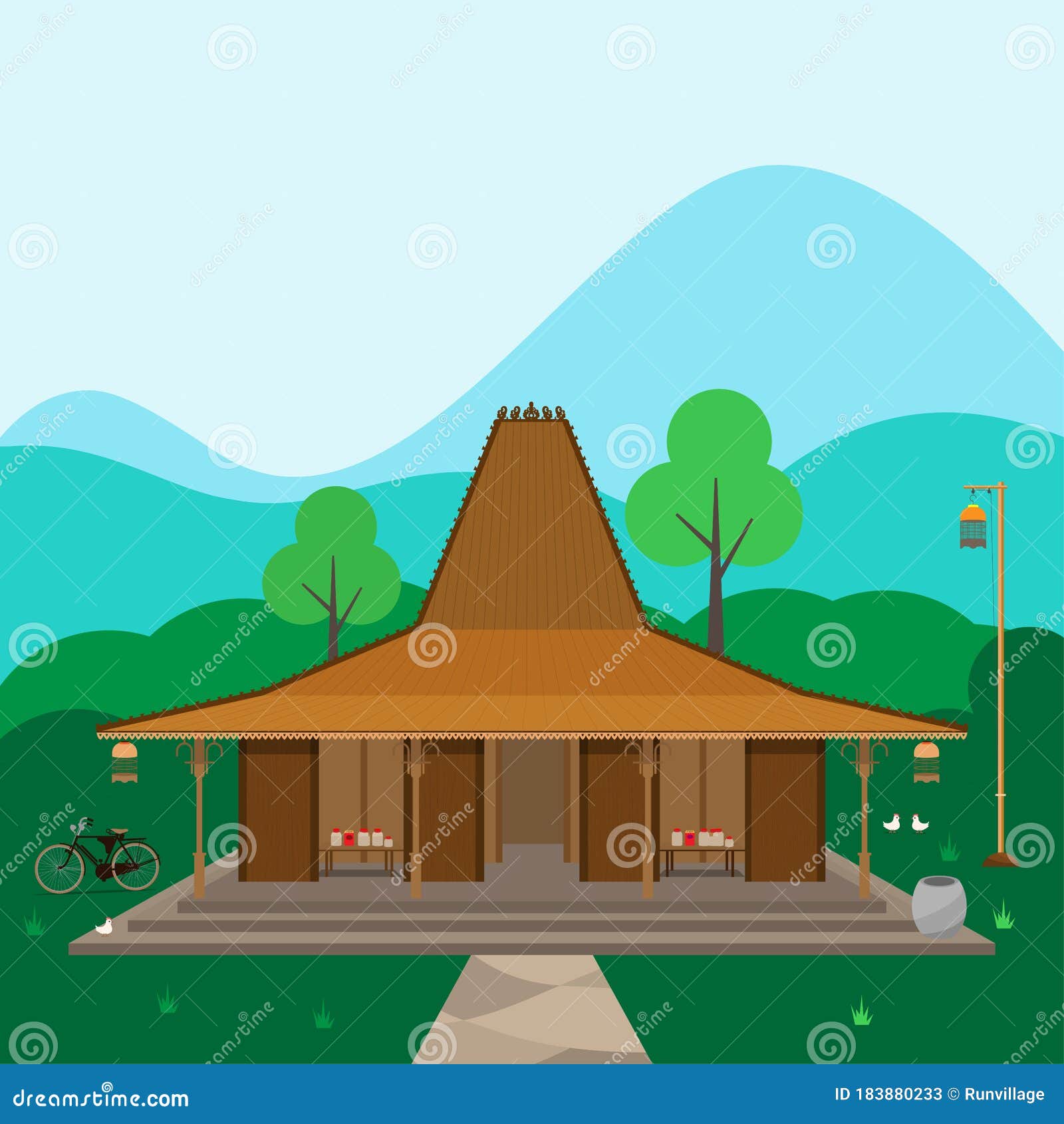 Vector Illustration Of A Traditional House Rumah Joglo From Central