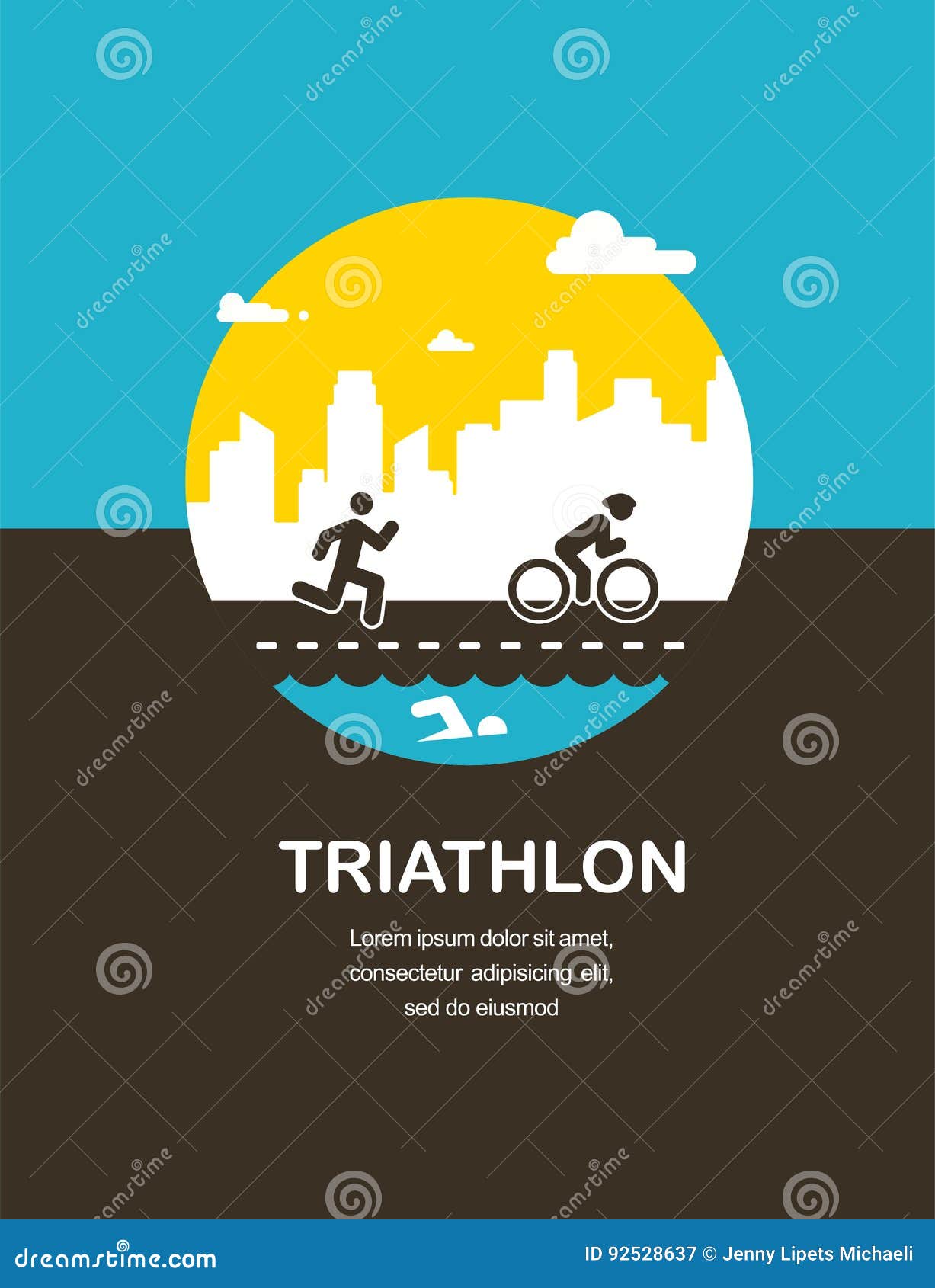 Vector Illustration for Triathlon Poster, Flat Design. Stock Vector - Illustration marathon, 92528637