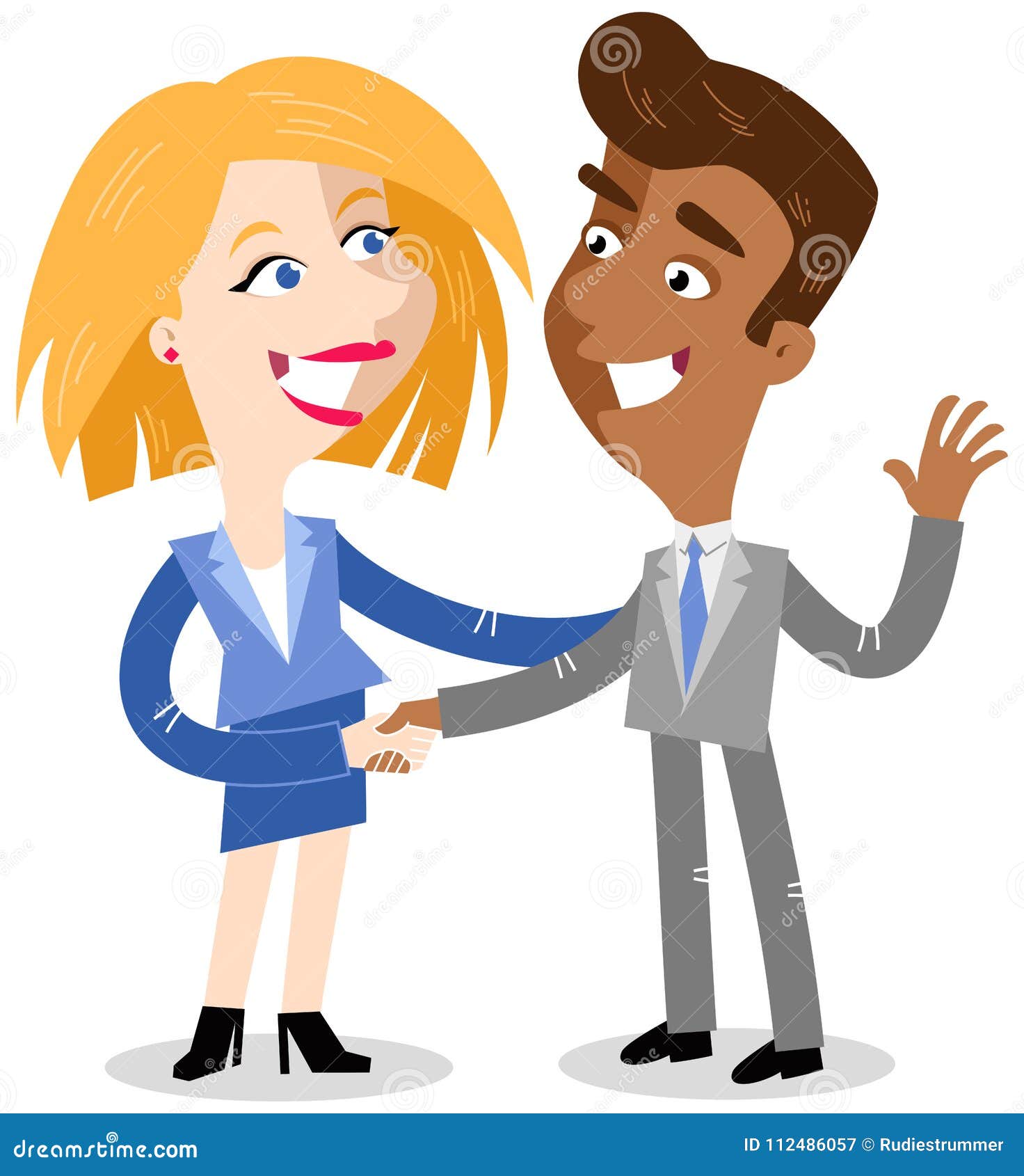 Vector Illustration of Two Cartoon Business People Shaking Hands Making