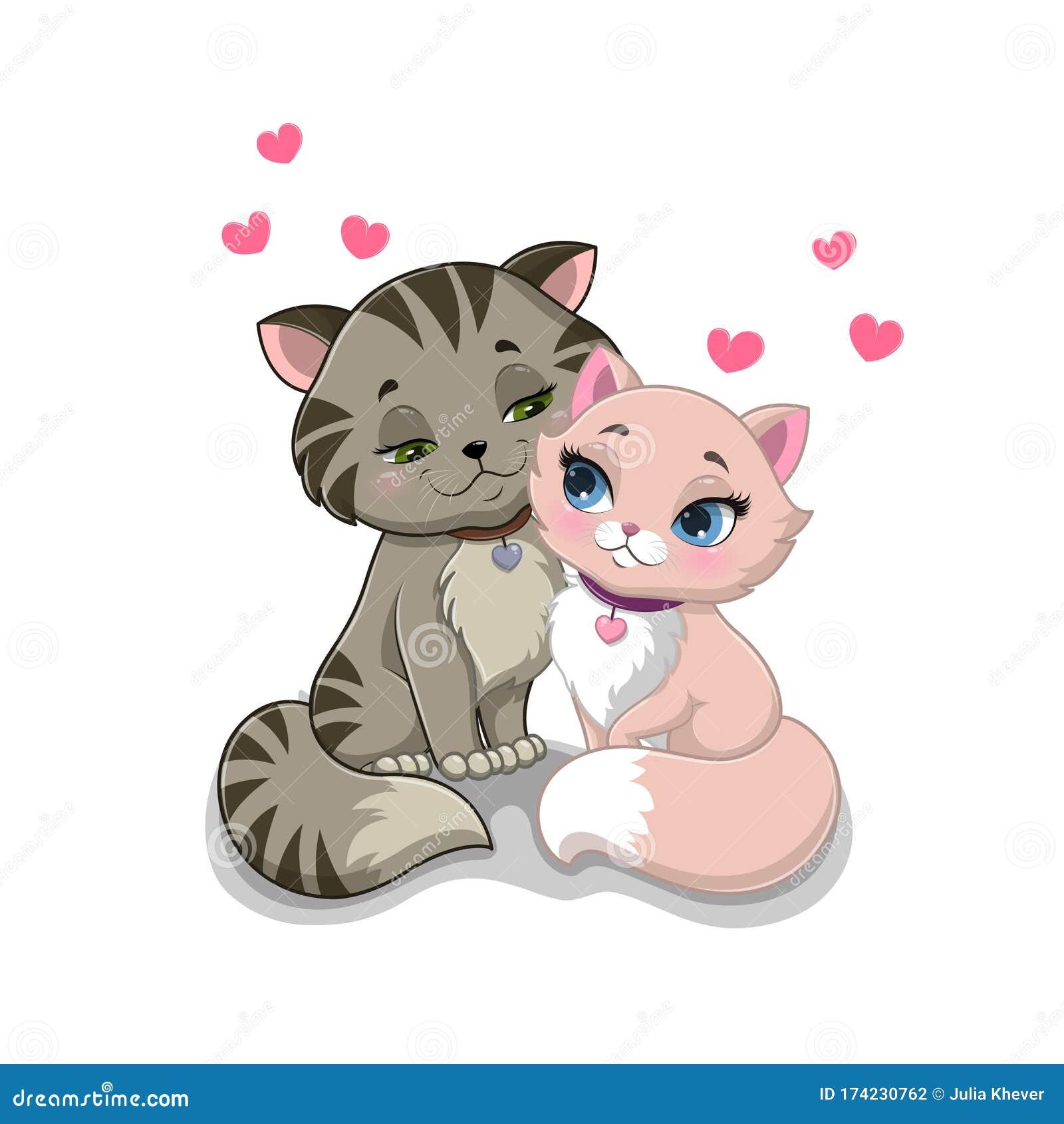 Two Cats in Love. Valentine Day Greeting Card. Vector Illustration