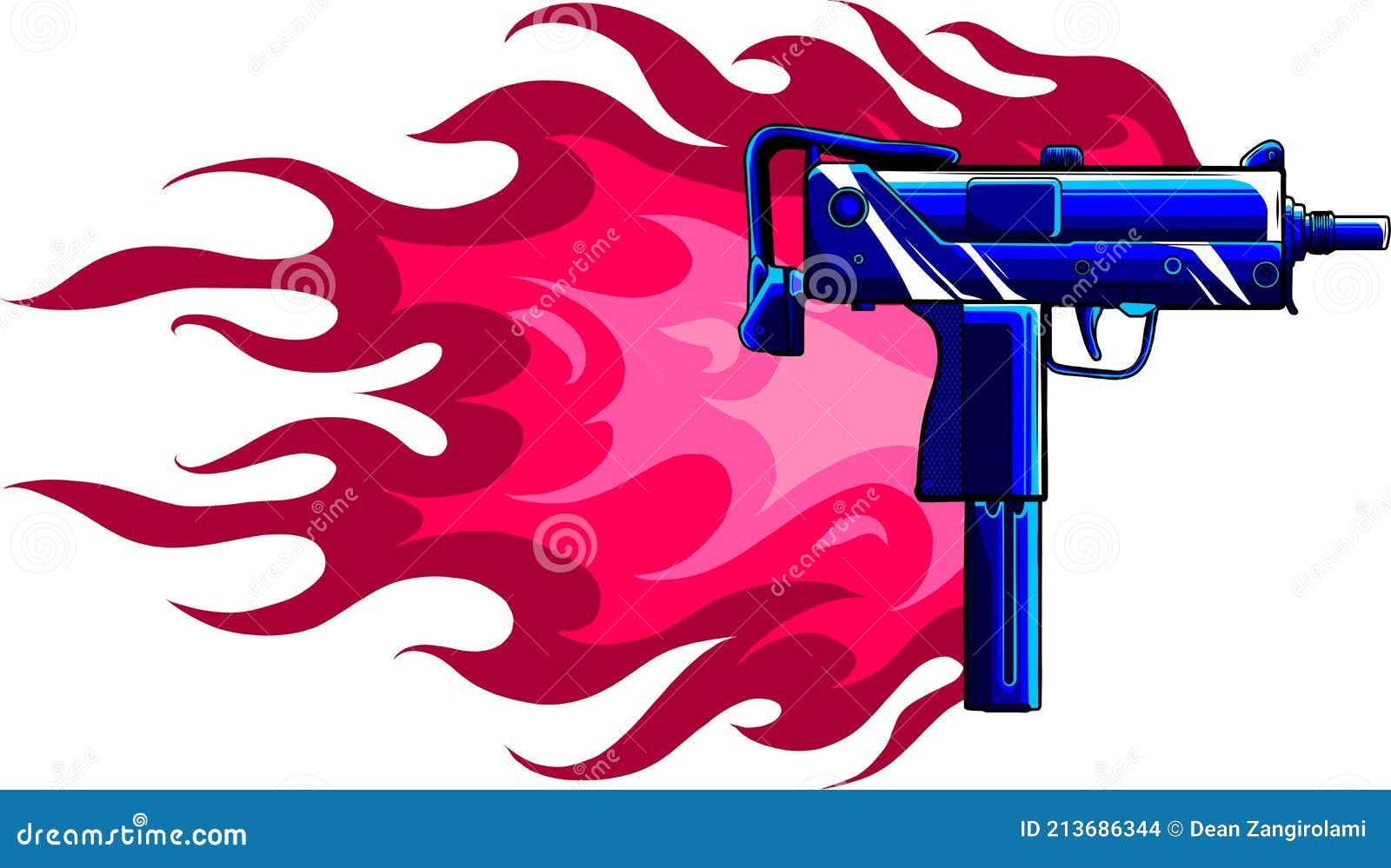   of a uzi gun with flames