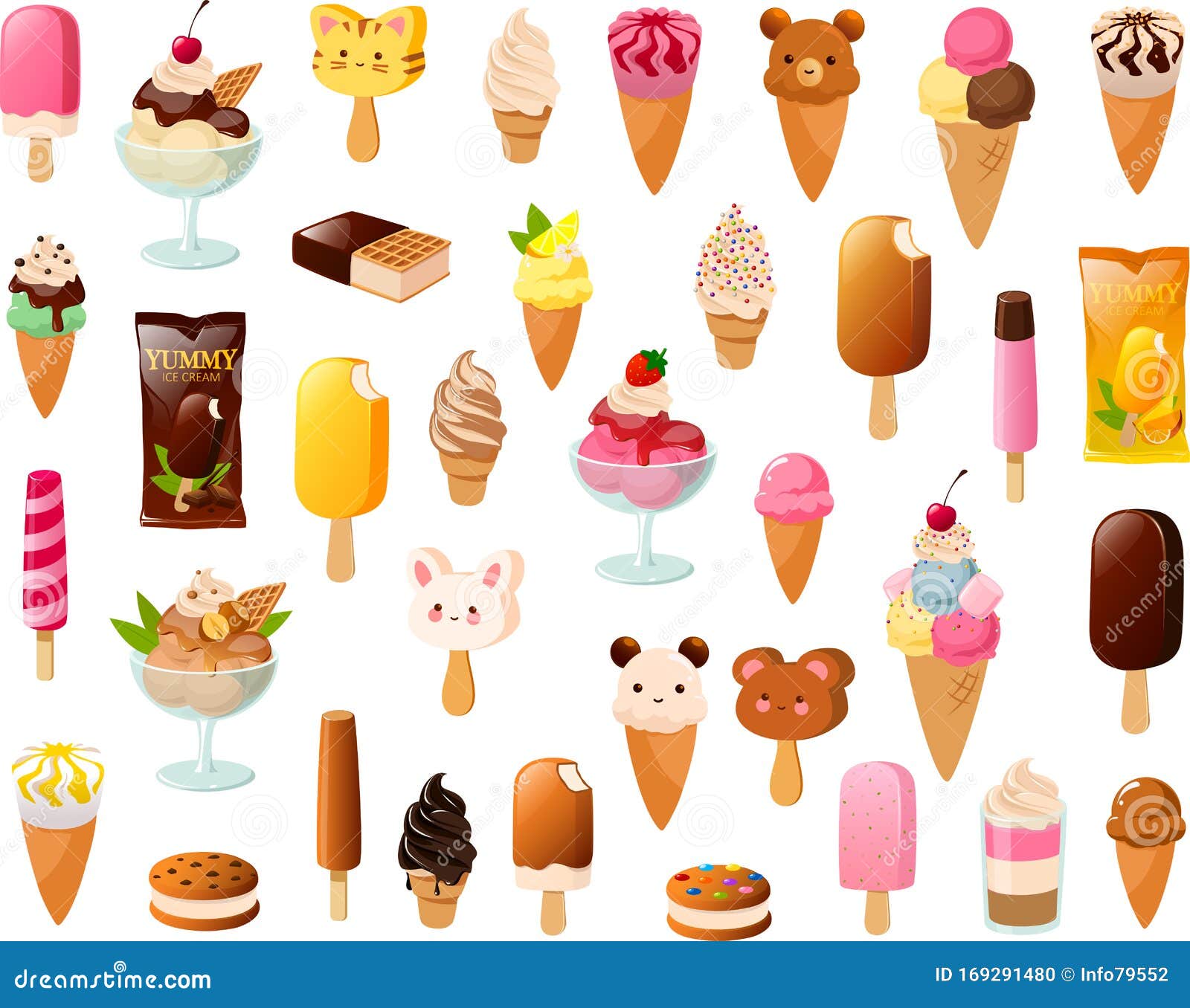   of various kinds of cute frozen ice cream dessert treats