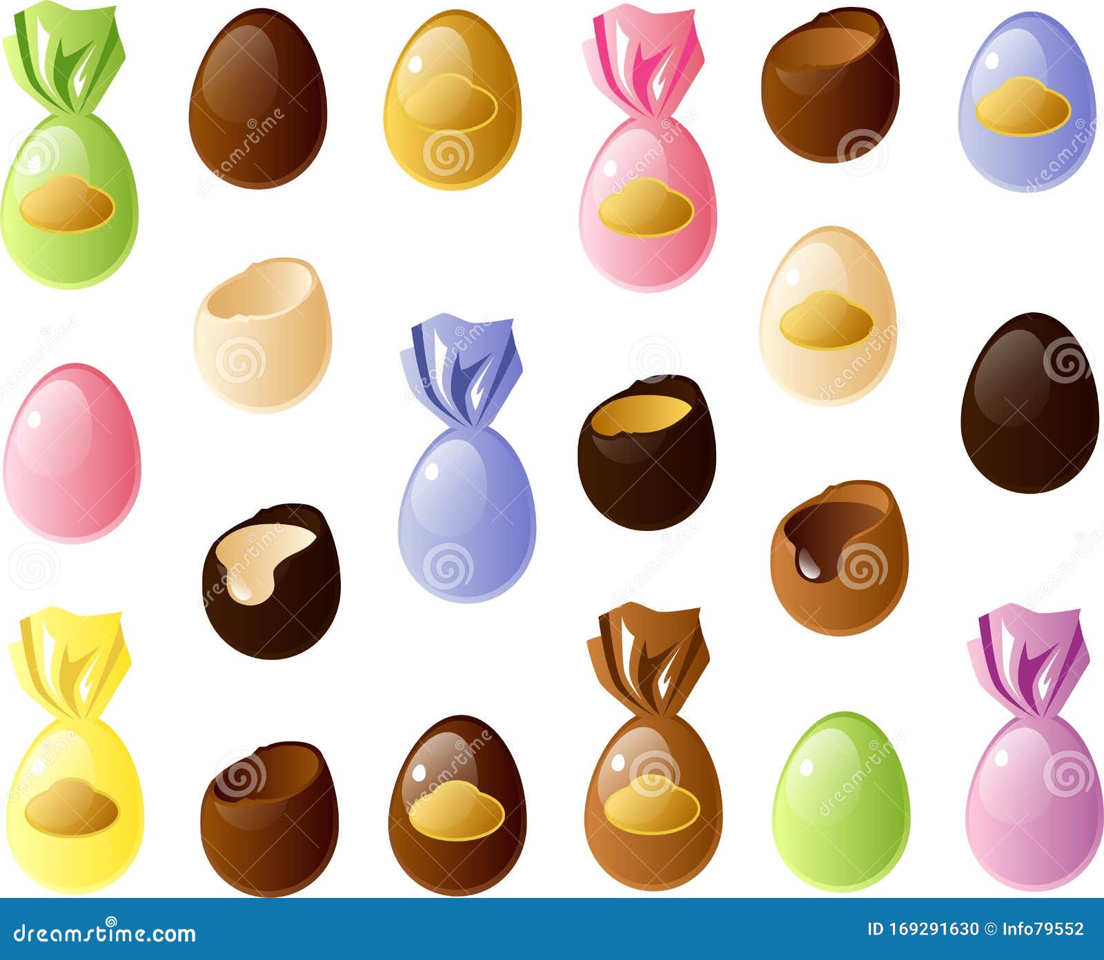 Vector Illustration of Various Kinds of Filled Chocolate Easter Eggs