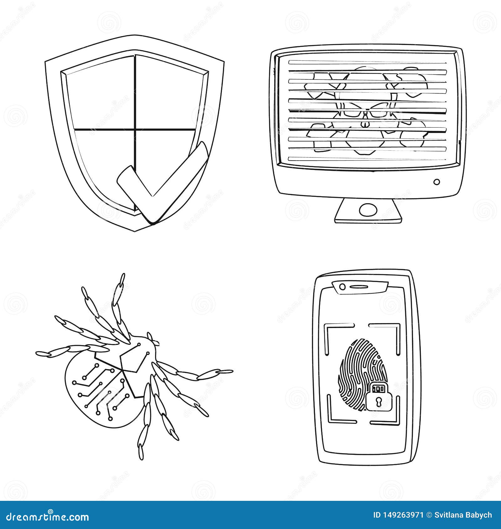   of virus and secure icon. collection of virus and cyber  icon for stock.