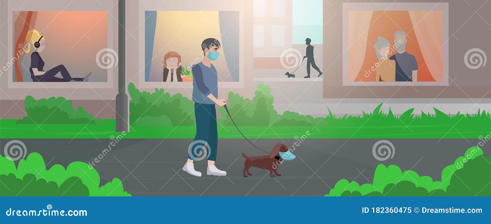 Vector Illustration of a Walking with Dog after Quarantine Stock Vector