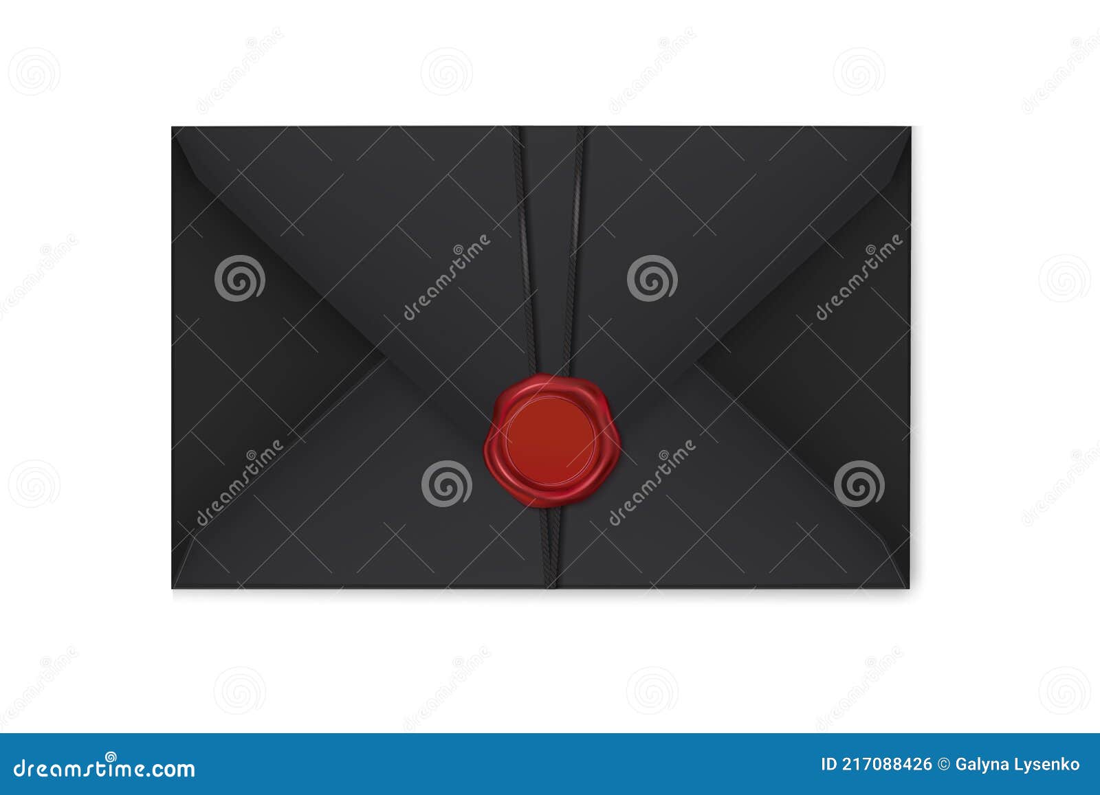 Realistic Black Envelopes with a Stamp on a Light Background. Stock