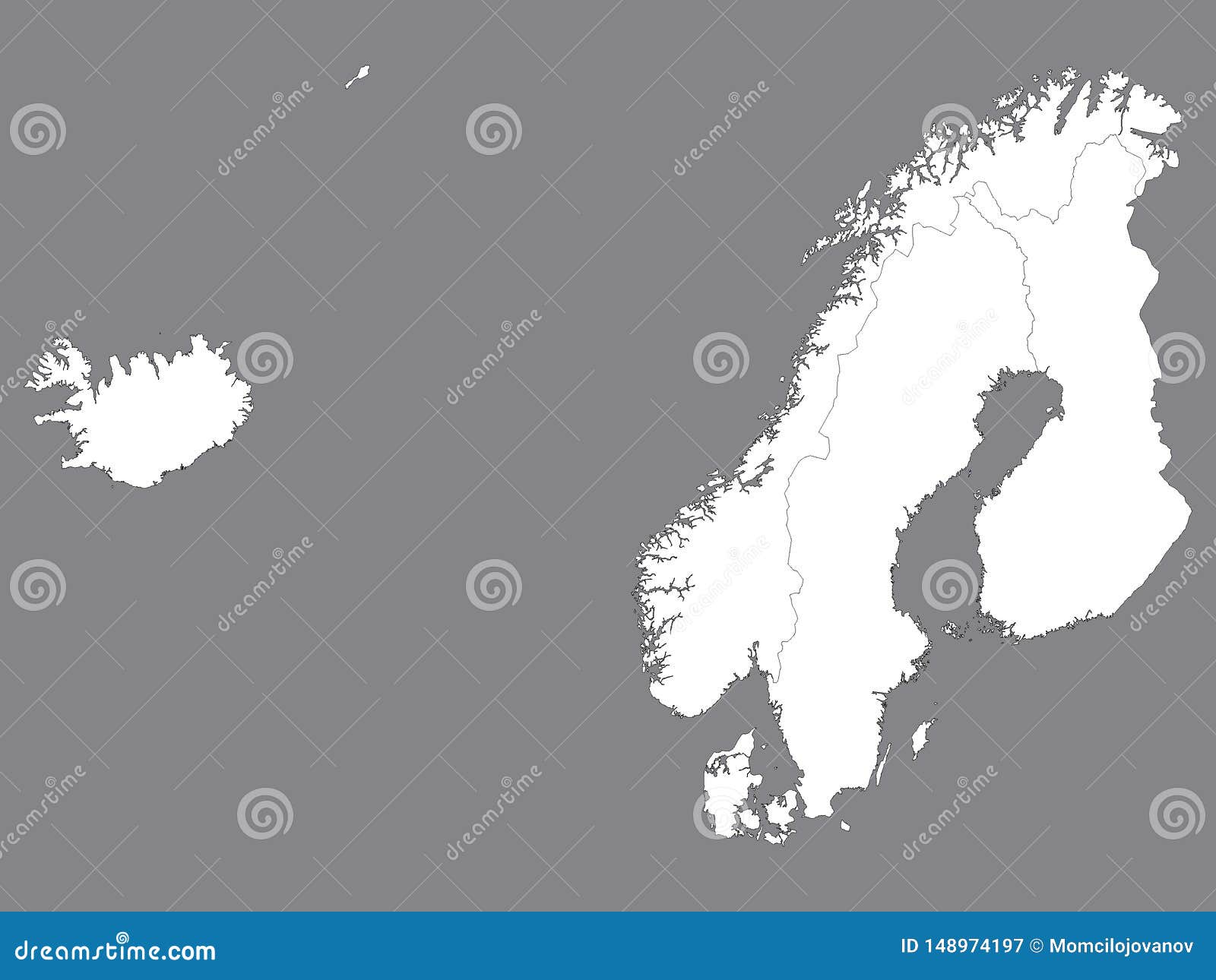 white map of scandinavia on gray background