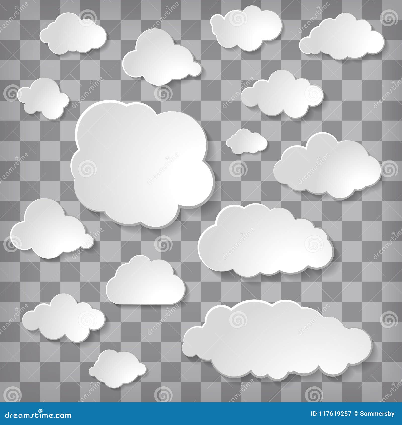 Vector Illustration of White Paper Clouds Collection on a Cheque Stock ...