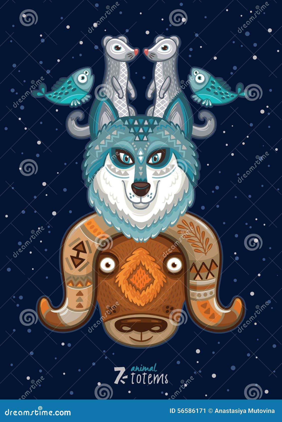 Vector Illustration of Wild Totem Animal. Husky Stock Vector - Illustration of texture, fish: 56586171 Vector Illustration of Wild Totem Animal. Husky Stock Vector - Illustration of texture, fish: 56586171